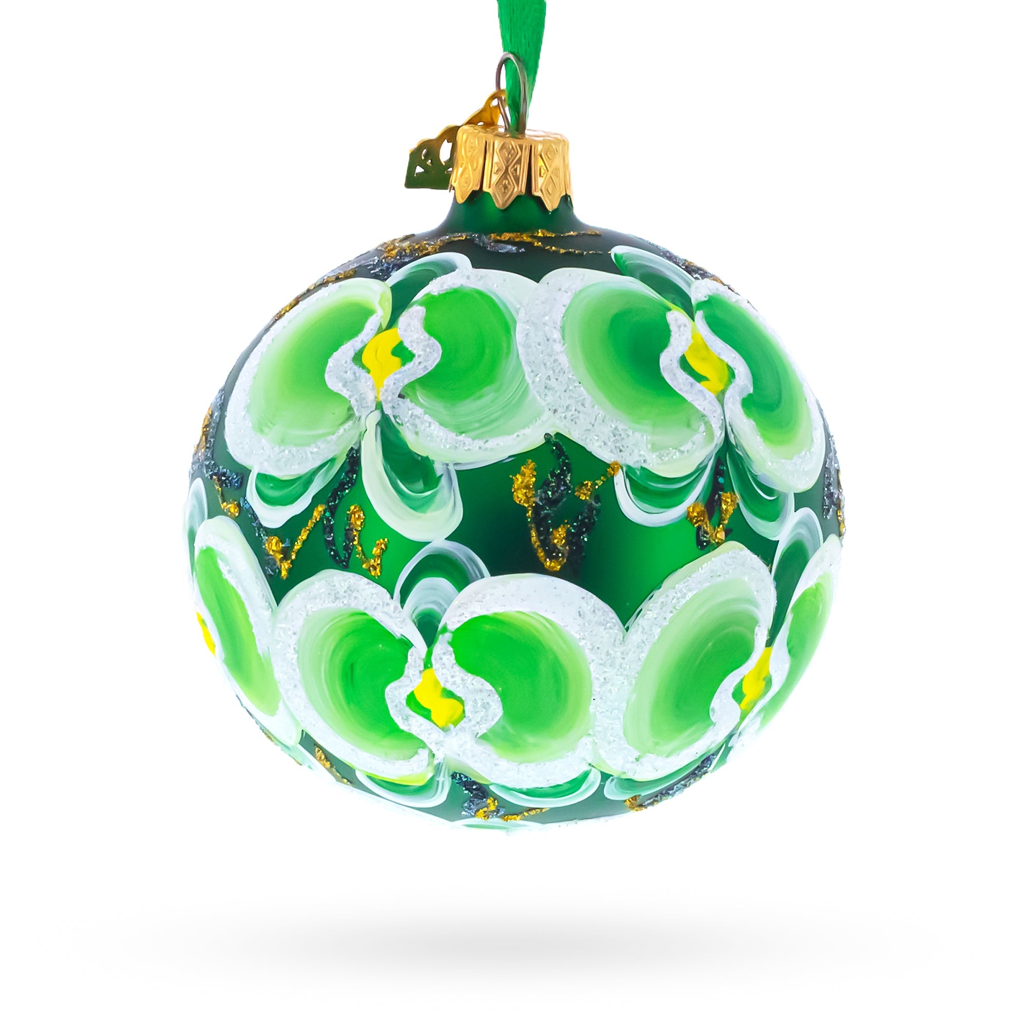 Green Orchid Elegance Glass Ball Christmas Ornament 3.25 Inches