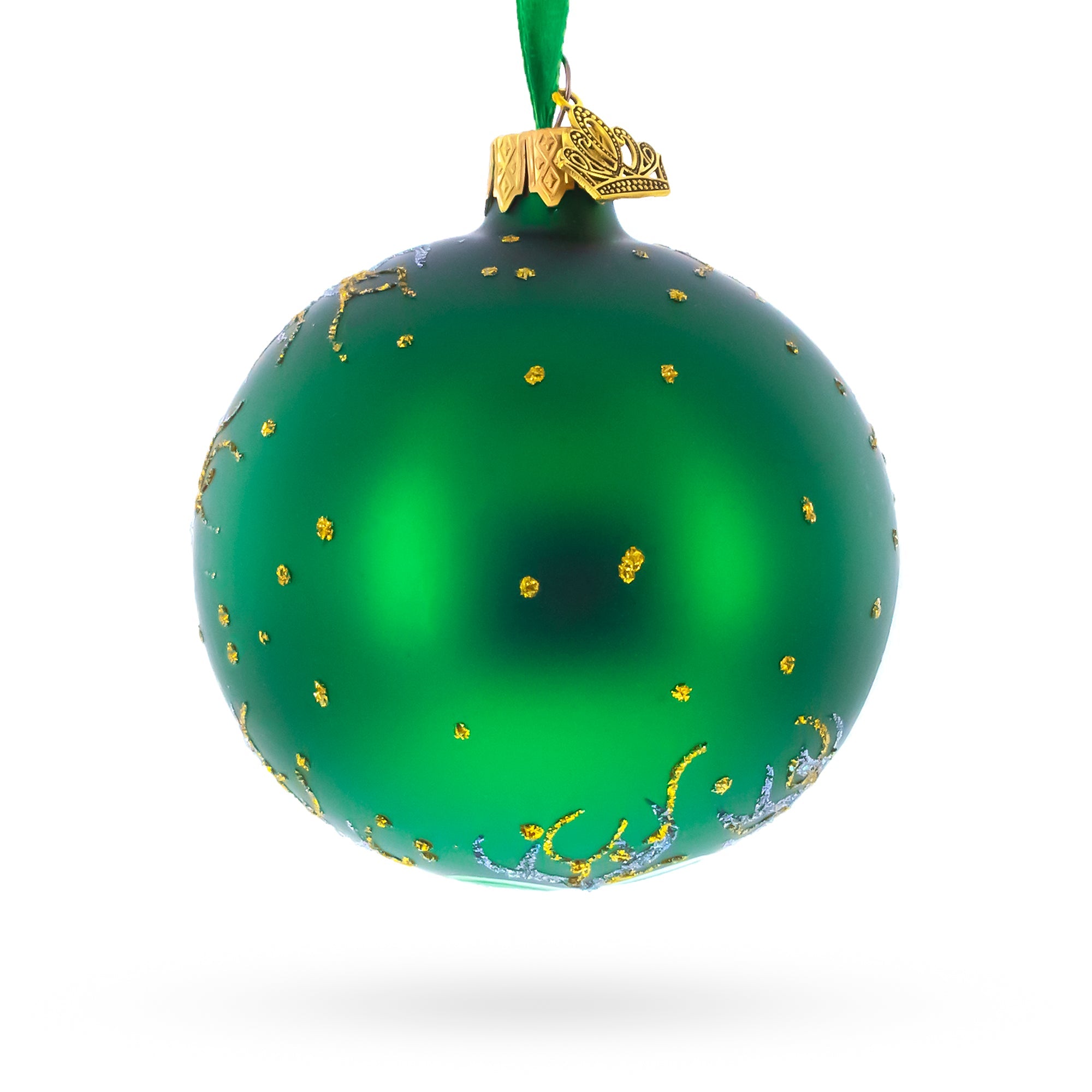 Green Orchid Elegance Glass Ball Christmas Ornament 3.25 Inches