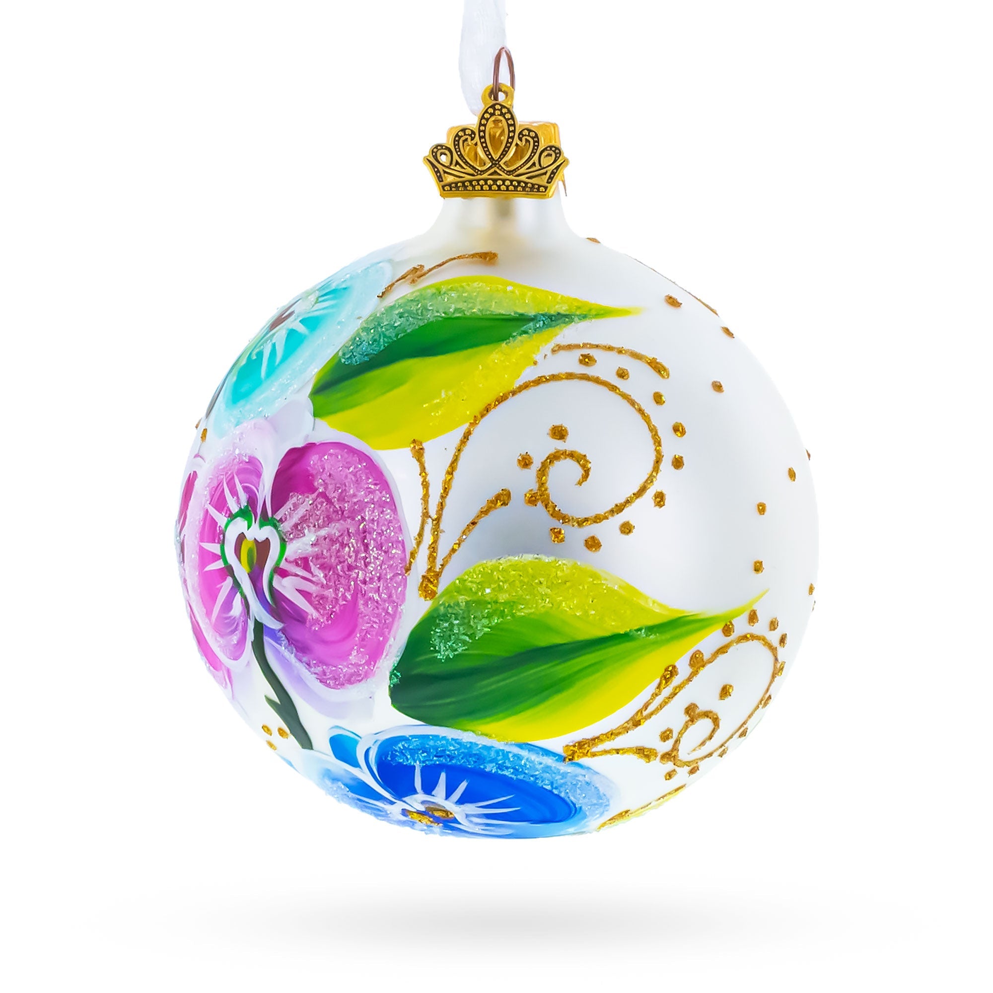 Orchid Medley Glass Ball Christmas Ornament 3.25 Inches