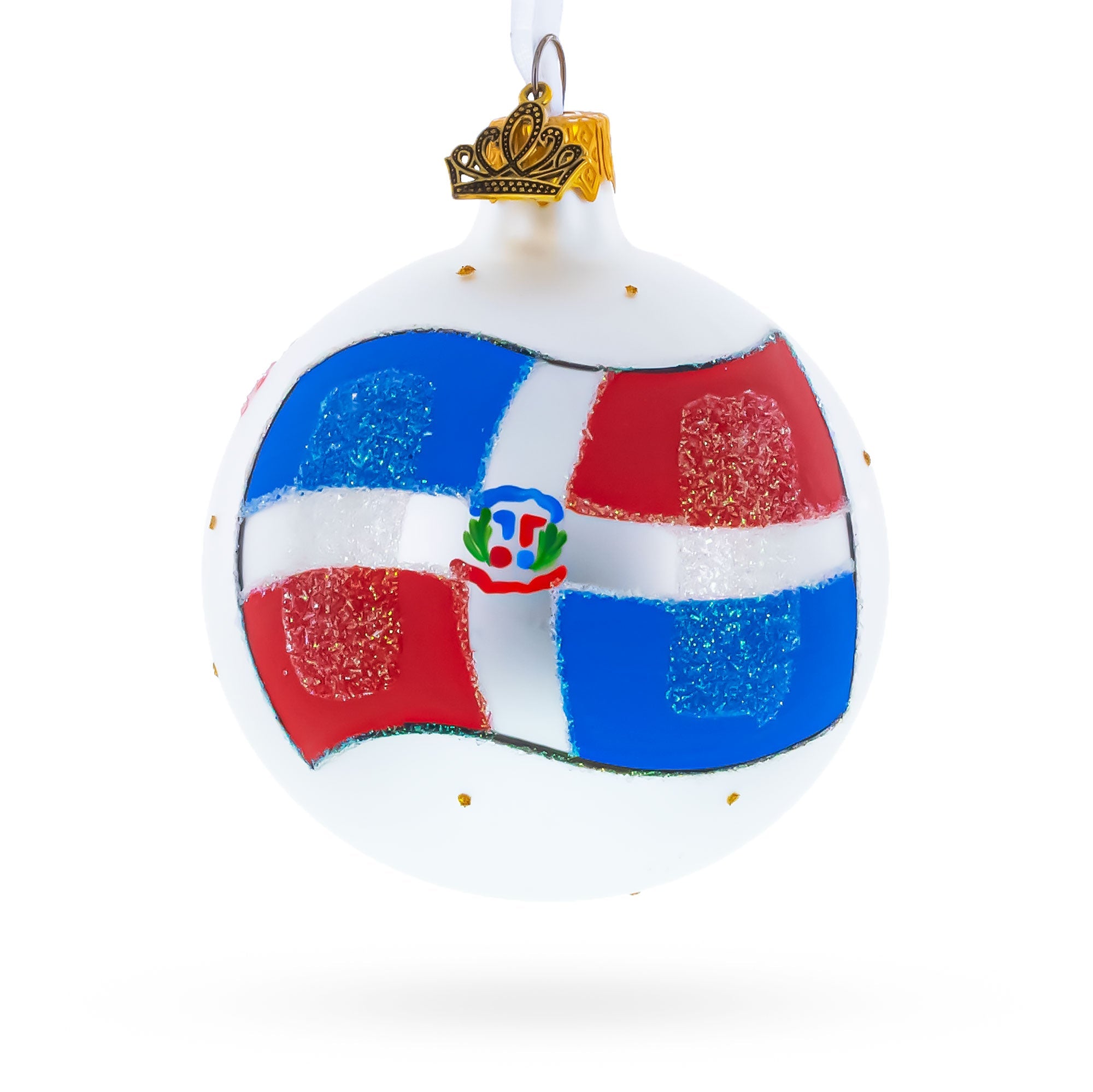 Flag of Dominican Republic Glass Ball Christmas Ornament 3.25 Inches