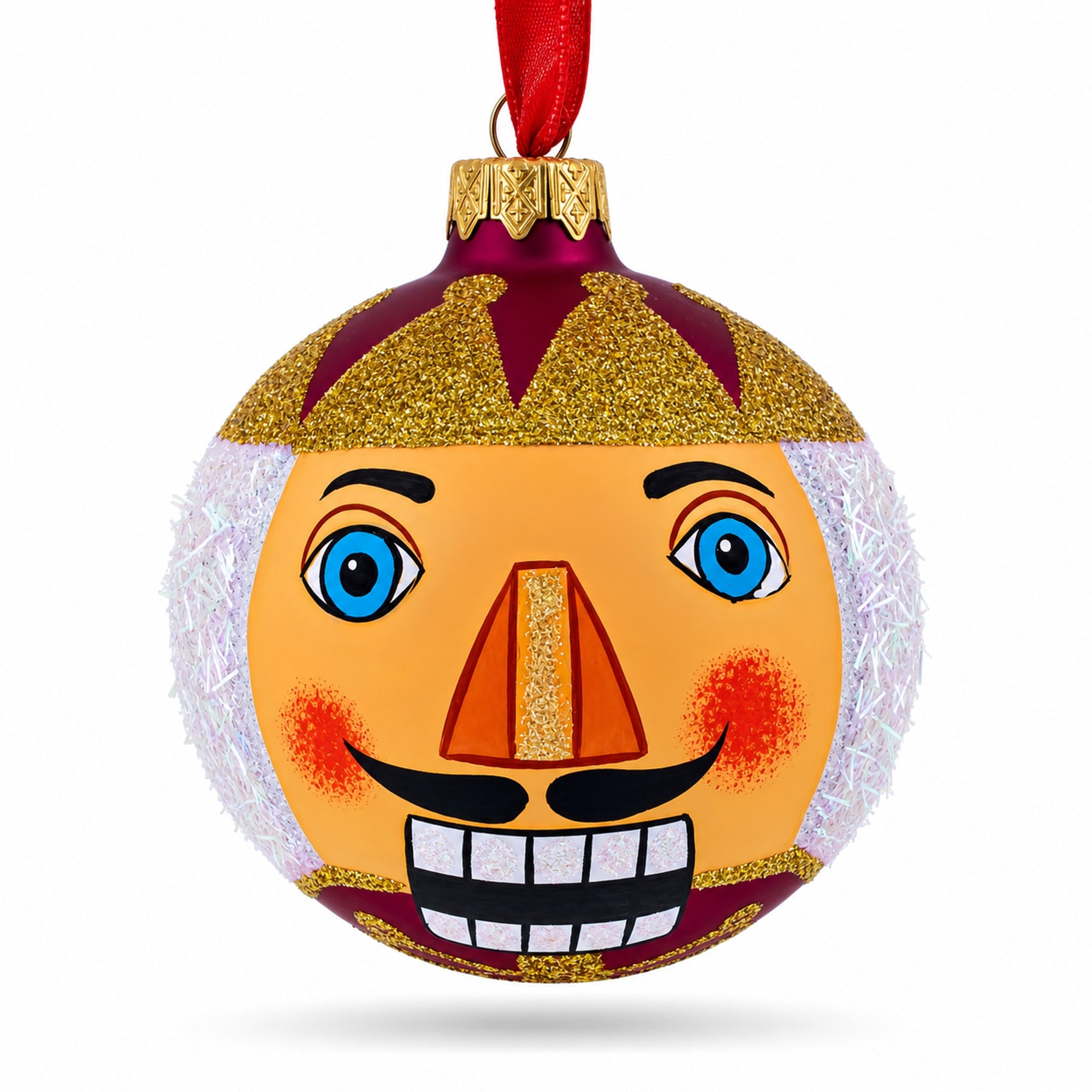 Nutcracker Glass Ball Christmas Ornament 3.25 Inches