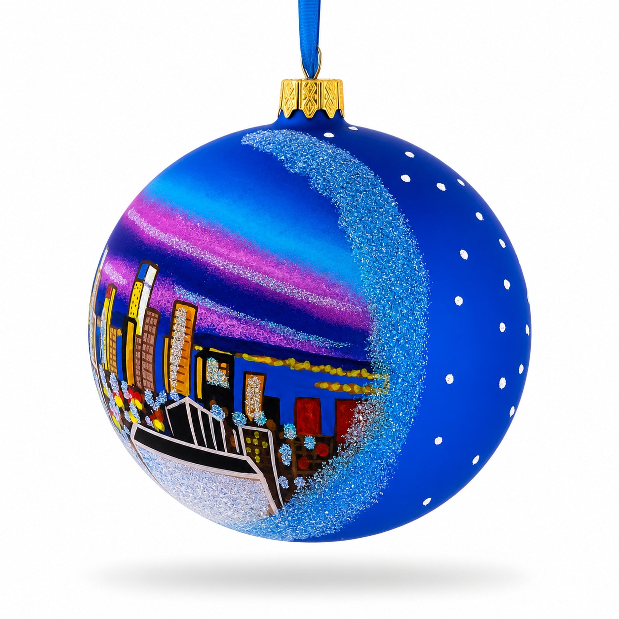 New York City at Night Glass Ball Christmas Ornament 4 Inches