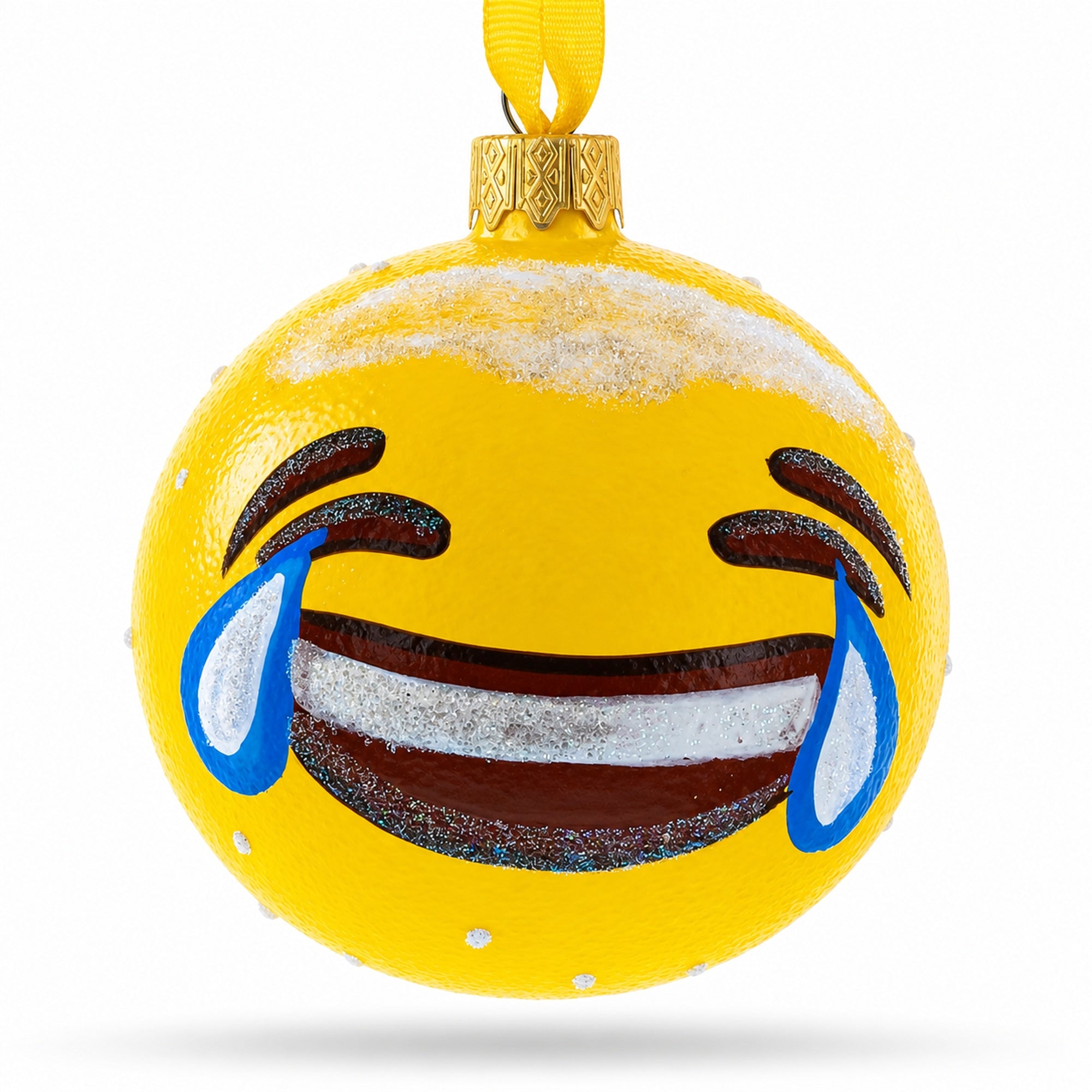Laughing Facial Expressions Glass Ball Christmas Ornament 3.25 Inches