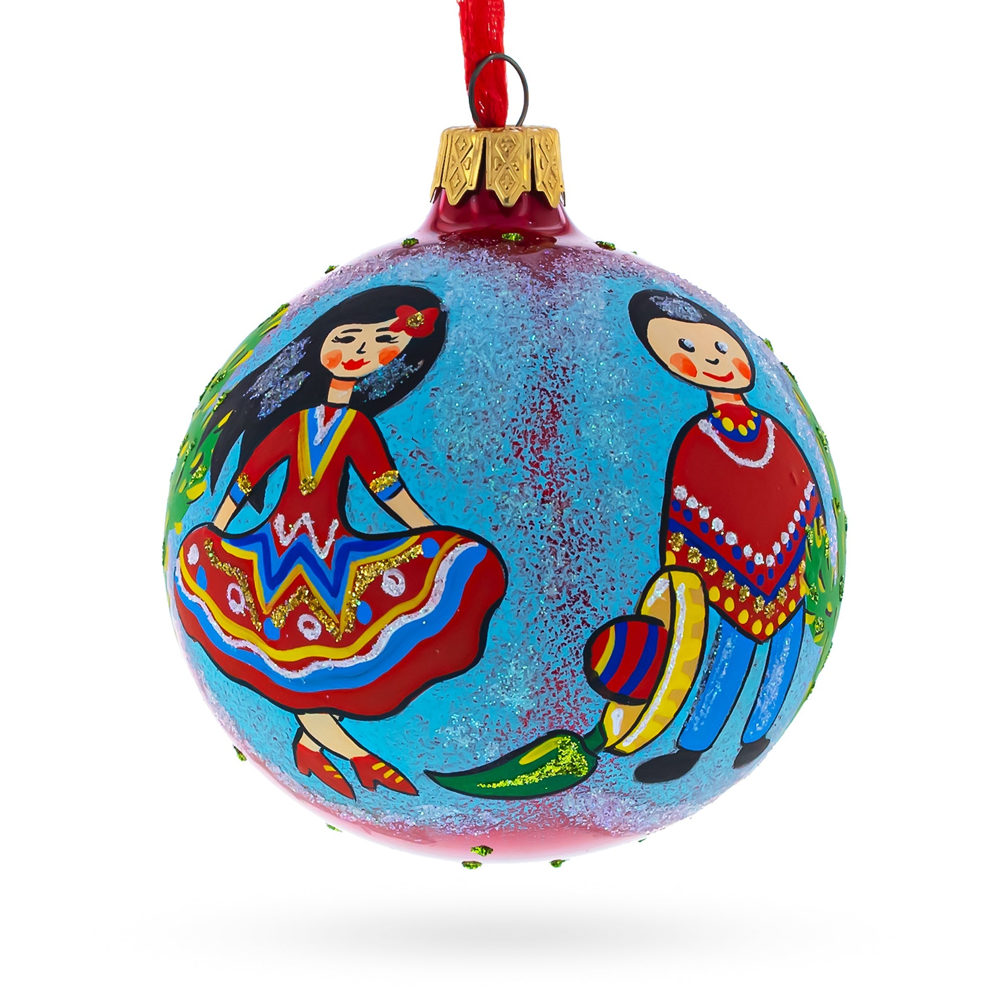 Latin American Dancers Glass Christmas Ornament 3.25 Inches