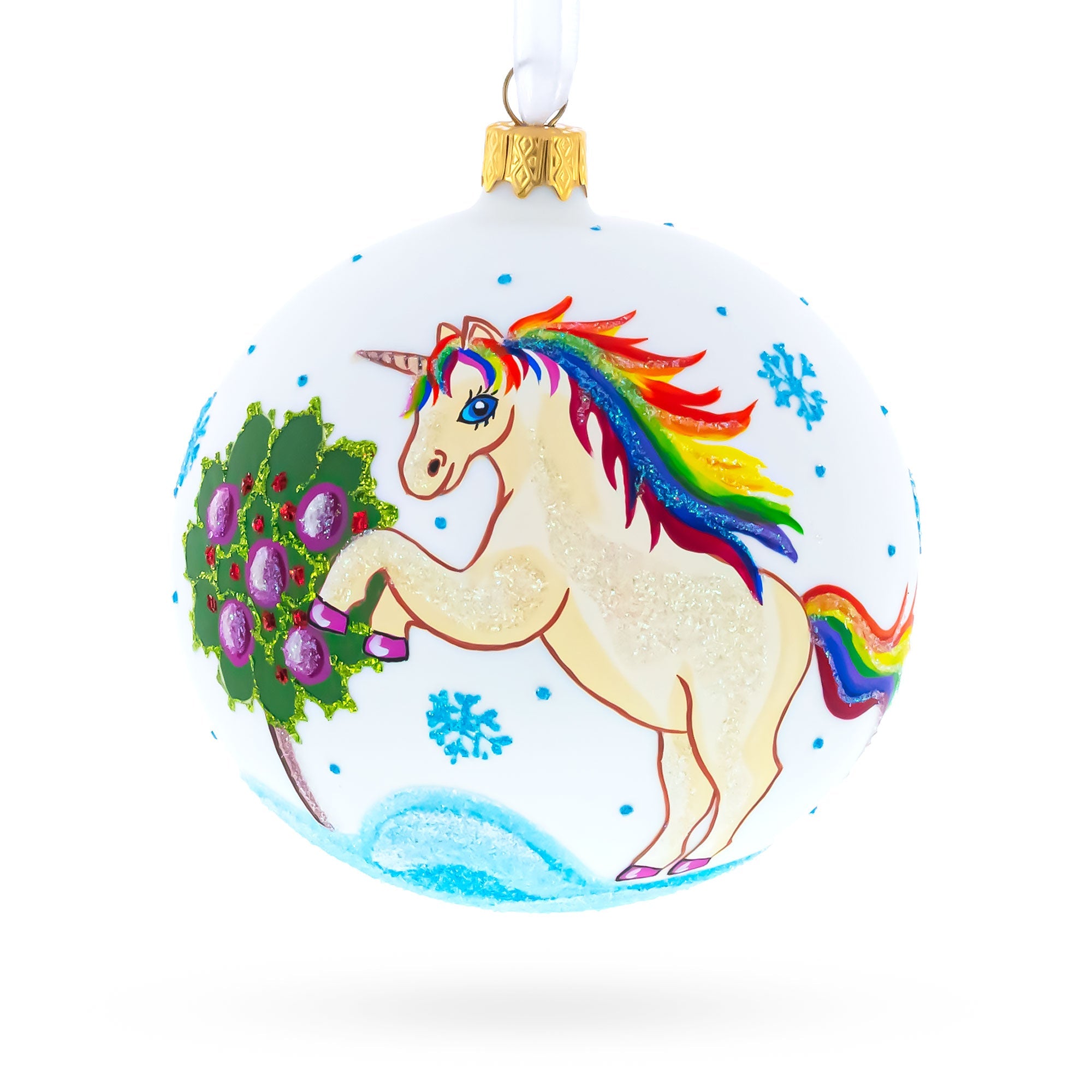 Enchanting Unicorn Glass Ball Christmas Ornament 4 Inches