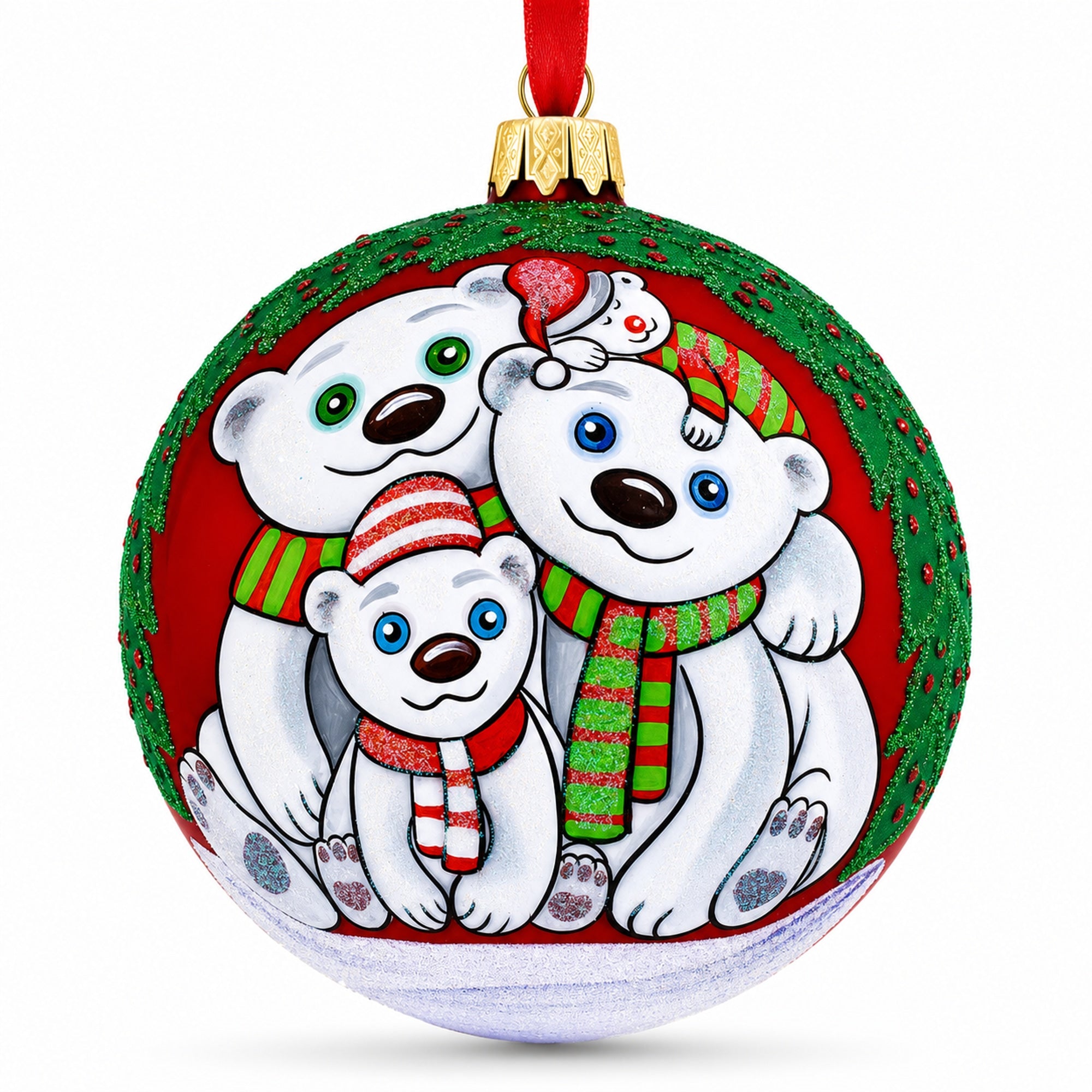 Cozy Bear Family Glass Ball Christmas Ornament 4 Inches