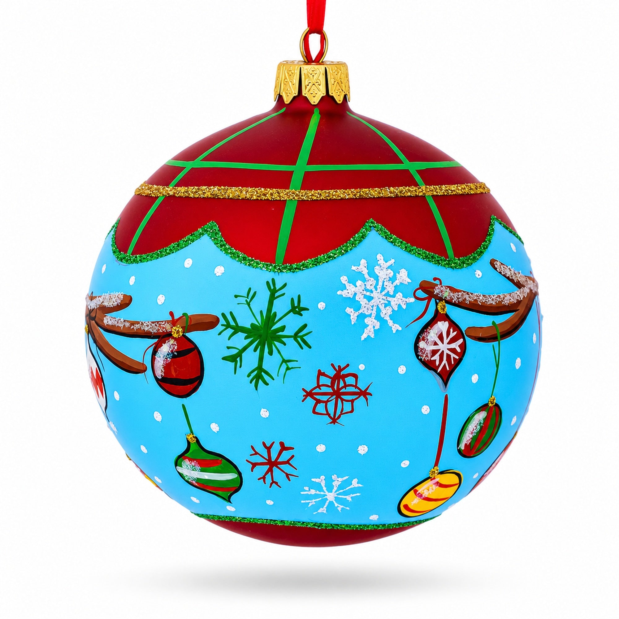 Decorated Deer Horns Glass Ball Christmas Ornament 4 Inches
