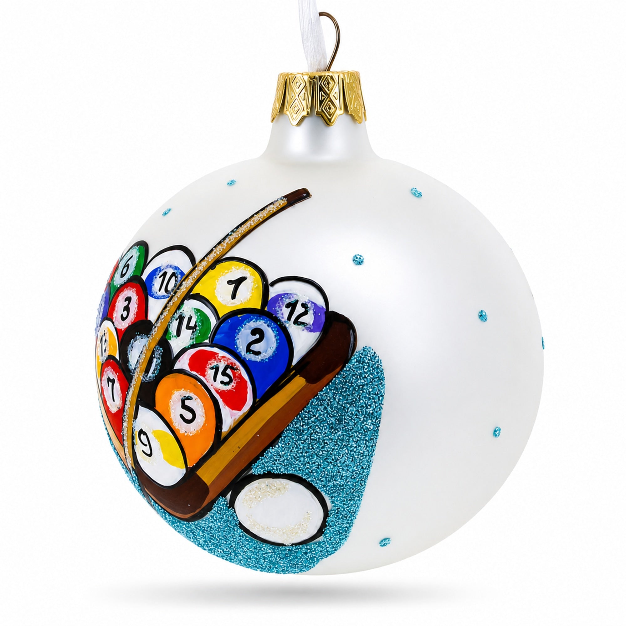 I Love Pool Billiard Glass Christmas Ornament 3.25 Inches
