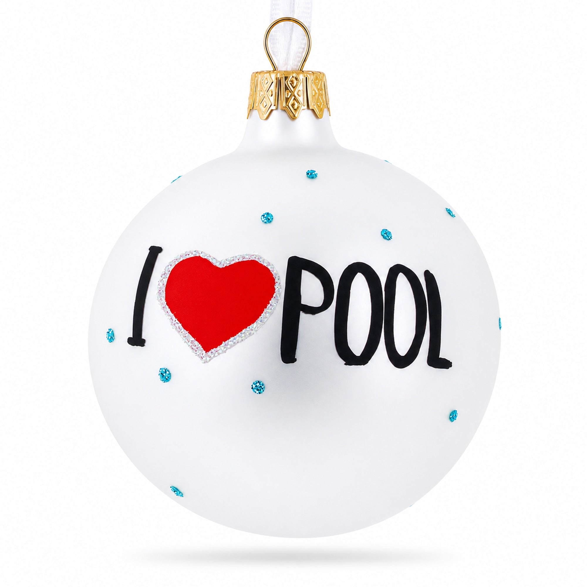 I Love Pool Billiard Glass Christmas Ornament 3.25 Inches