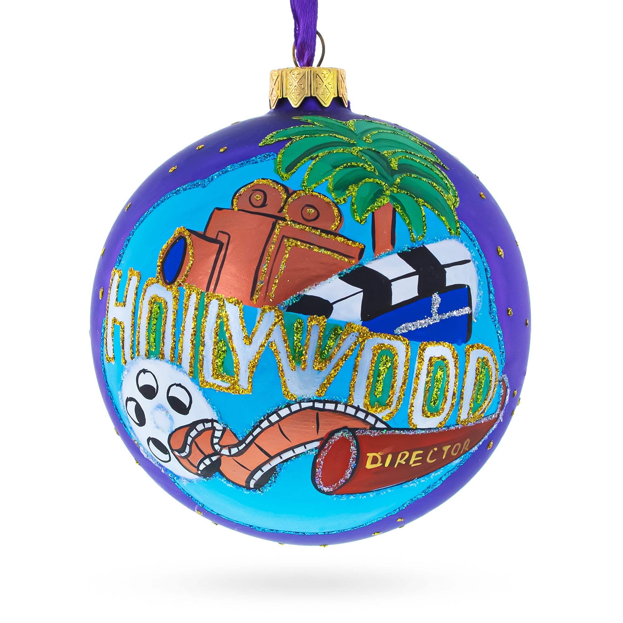 Hollywood, California Glass Ball Christmas Ornament 4 Inches
