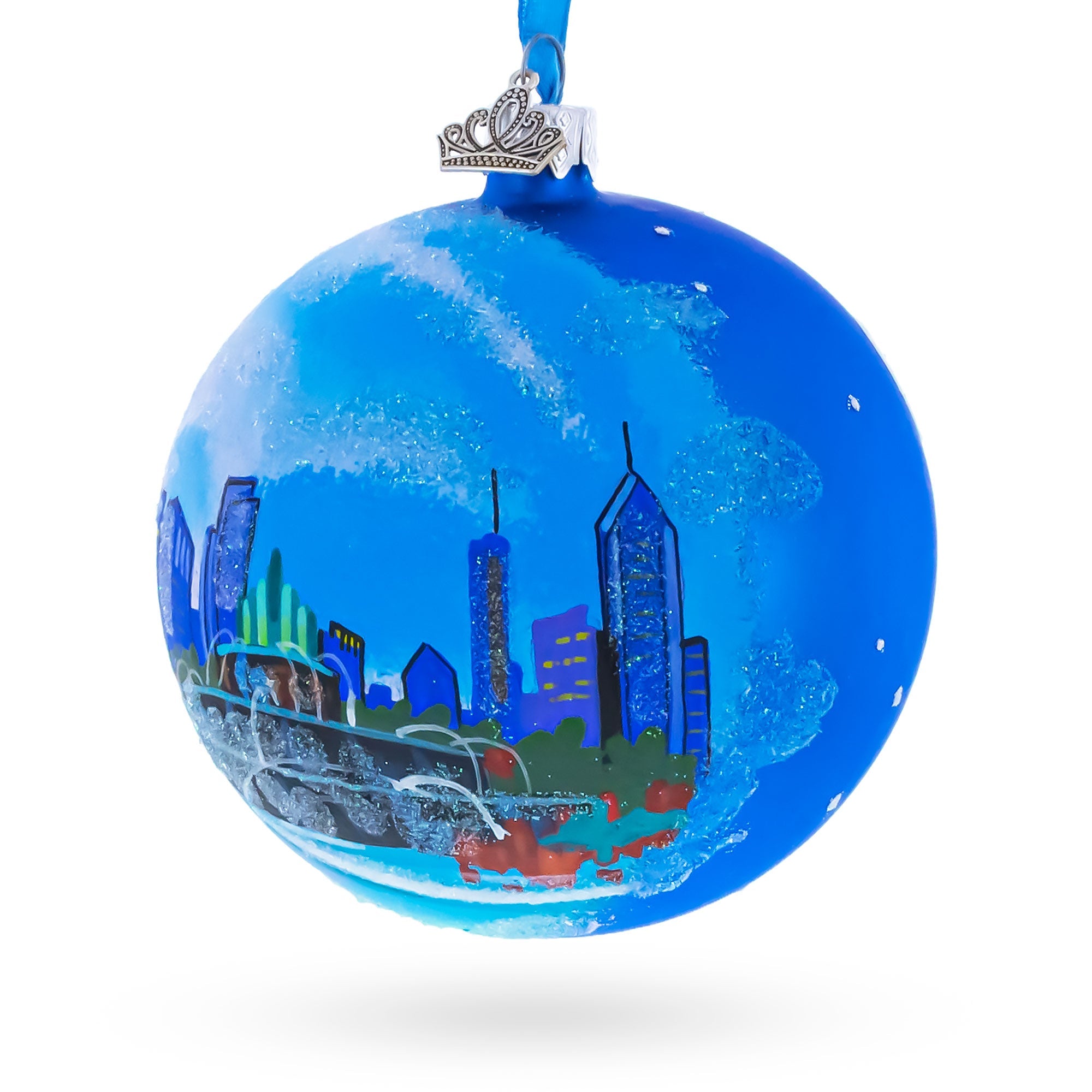 Buckingham Fountain, Chicago, Illinois Glass Ball Christmas Ornament 4 Inches