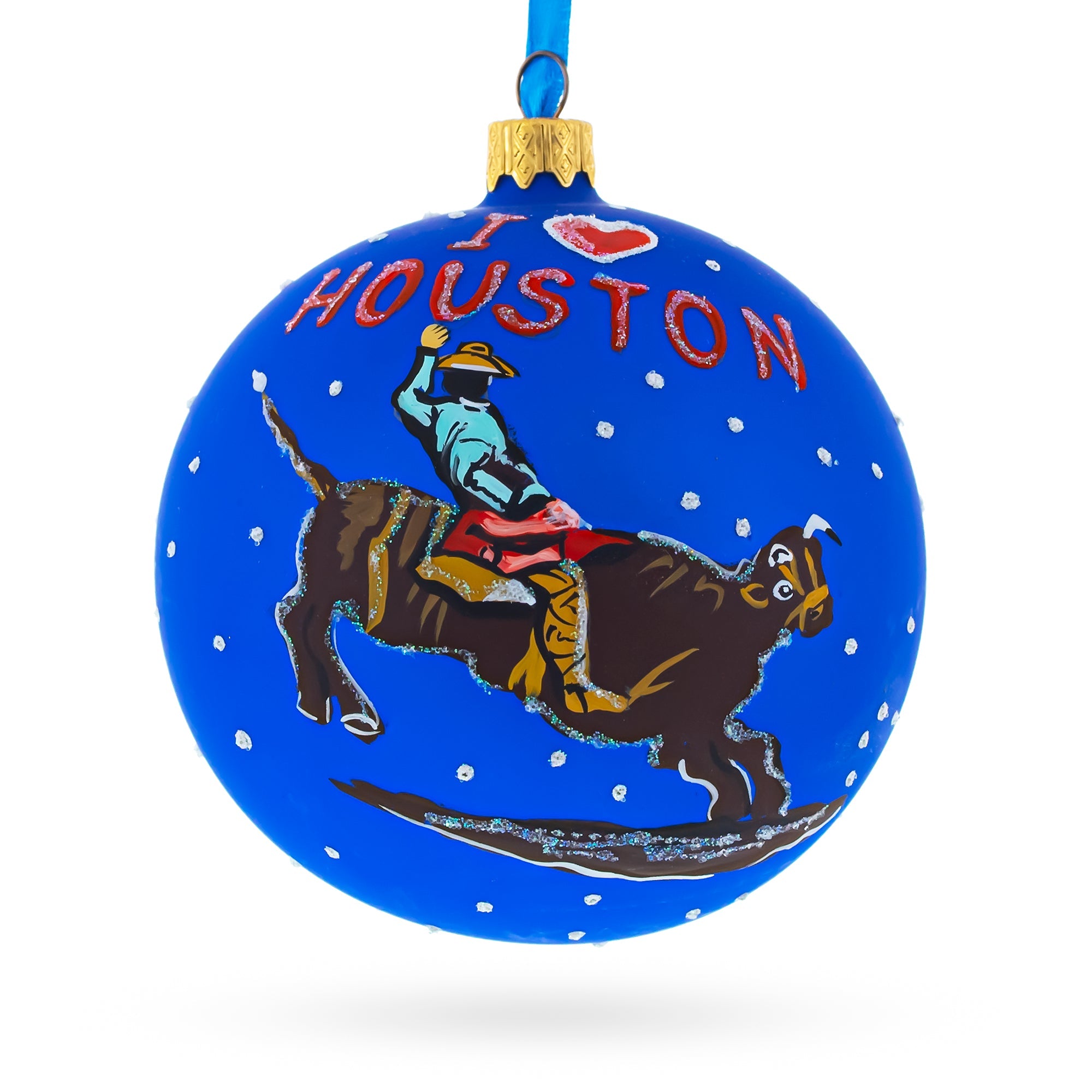 I Love Houston, Texas Glass Ball Christmas Ornament 4 Inches