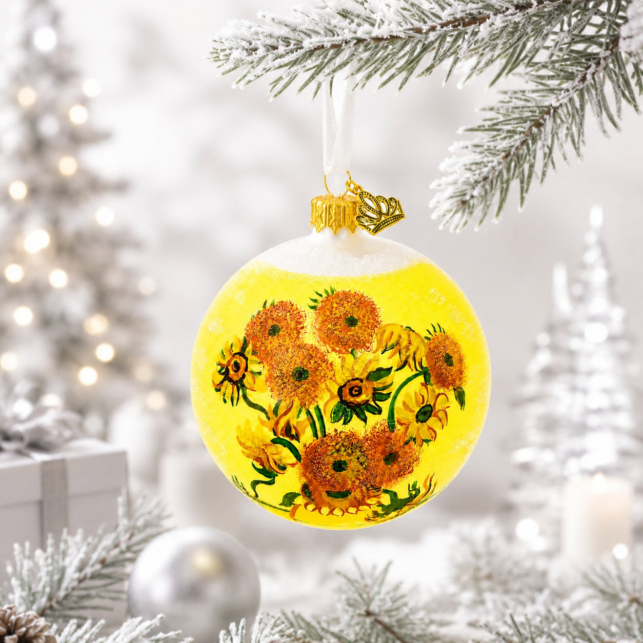 1887 'Sunflowers' by Vincent Van Gogh Glass Ball Christmas Ornament 4 Inches
