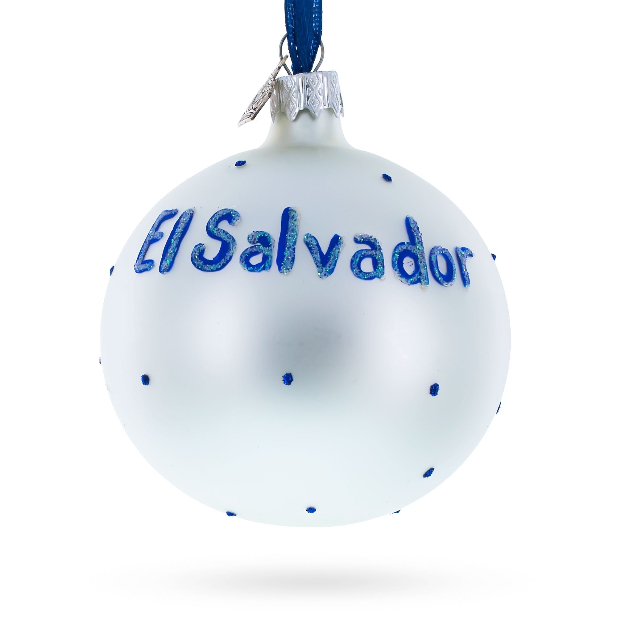 Flag of El Salvador Glass Ball Christmas Ornament 3.25 Inches
