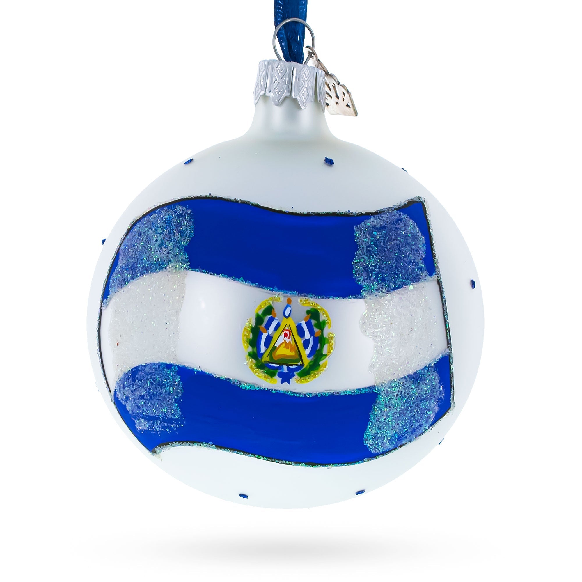 Flag of El Salvador Glass Ball Christmas Ornament 3.25 Inches