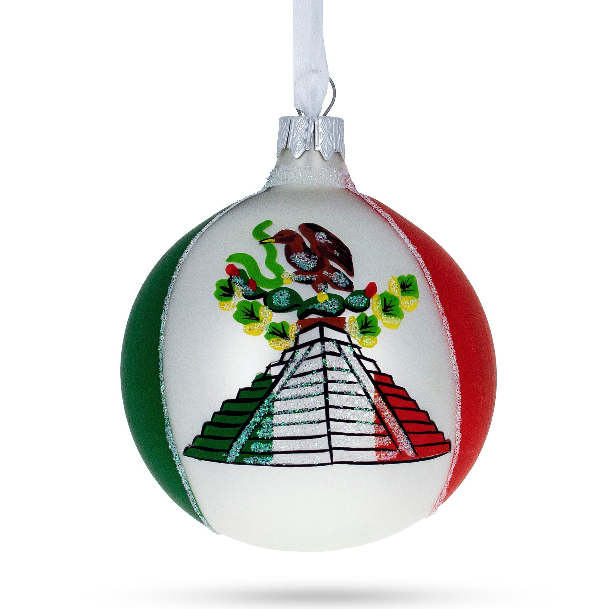 Flag of Mexico Glass Christmas Ornament 3.25 Inches