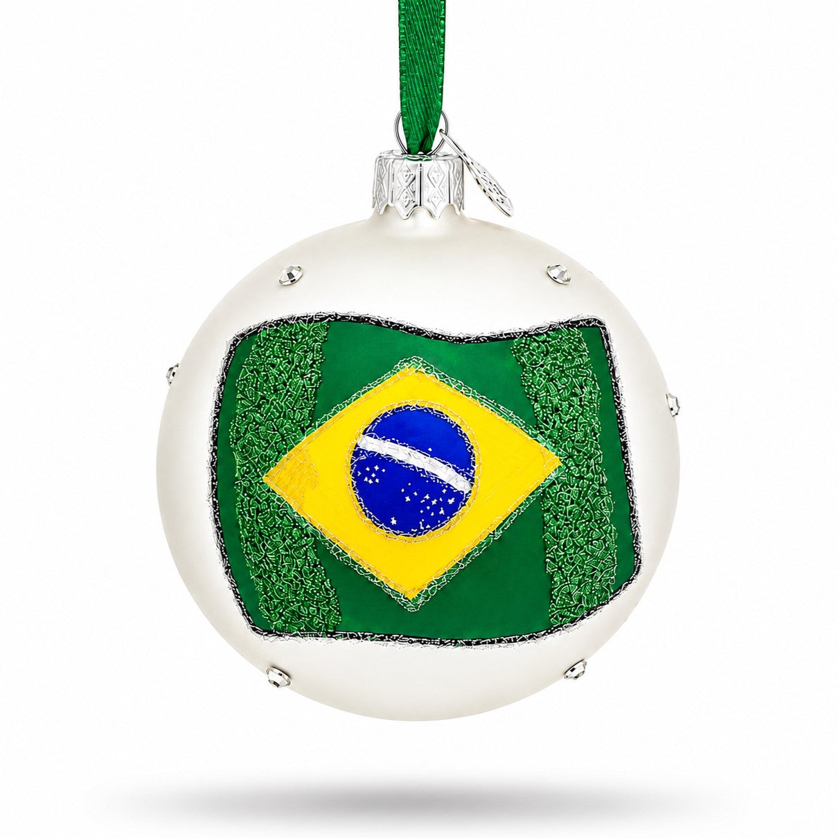 Flag of Brazil Glass Ball Christmas Ornament 3.25 Inches