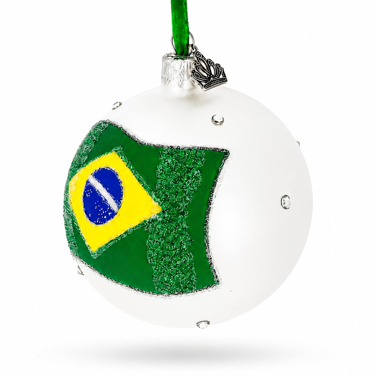 Flag of Brazil Glass Ball Christmas Ornament 3.25 Inches