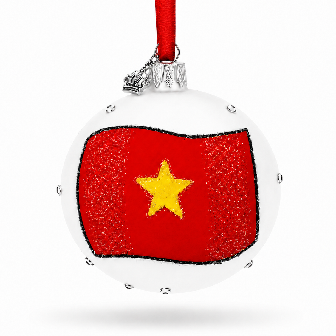 Flag of Vietnam Glass Ball Christmas Ornament 3.25 Inches