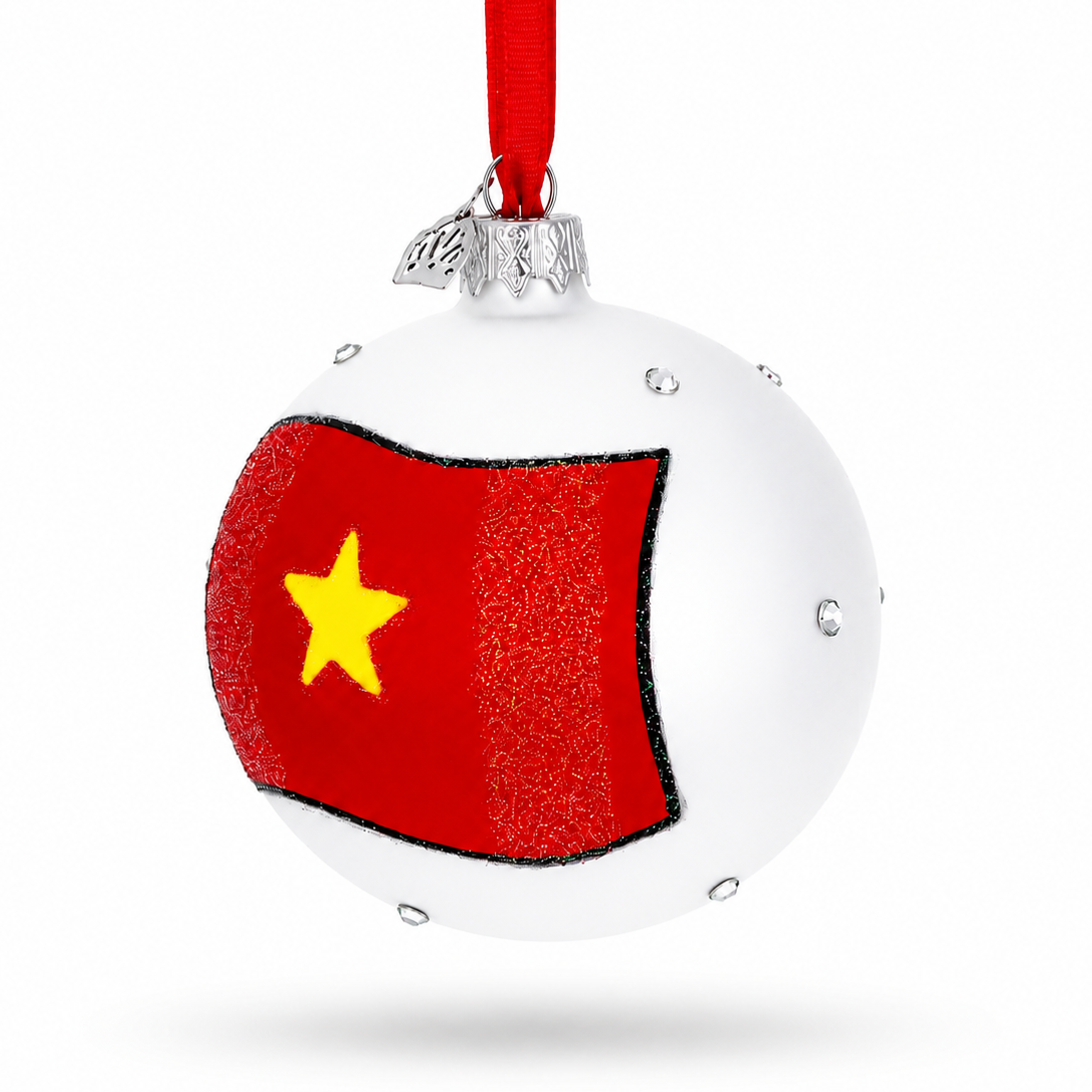 Flag of Vietnam Glass Ball Christmas Ornament 3.25 Inches