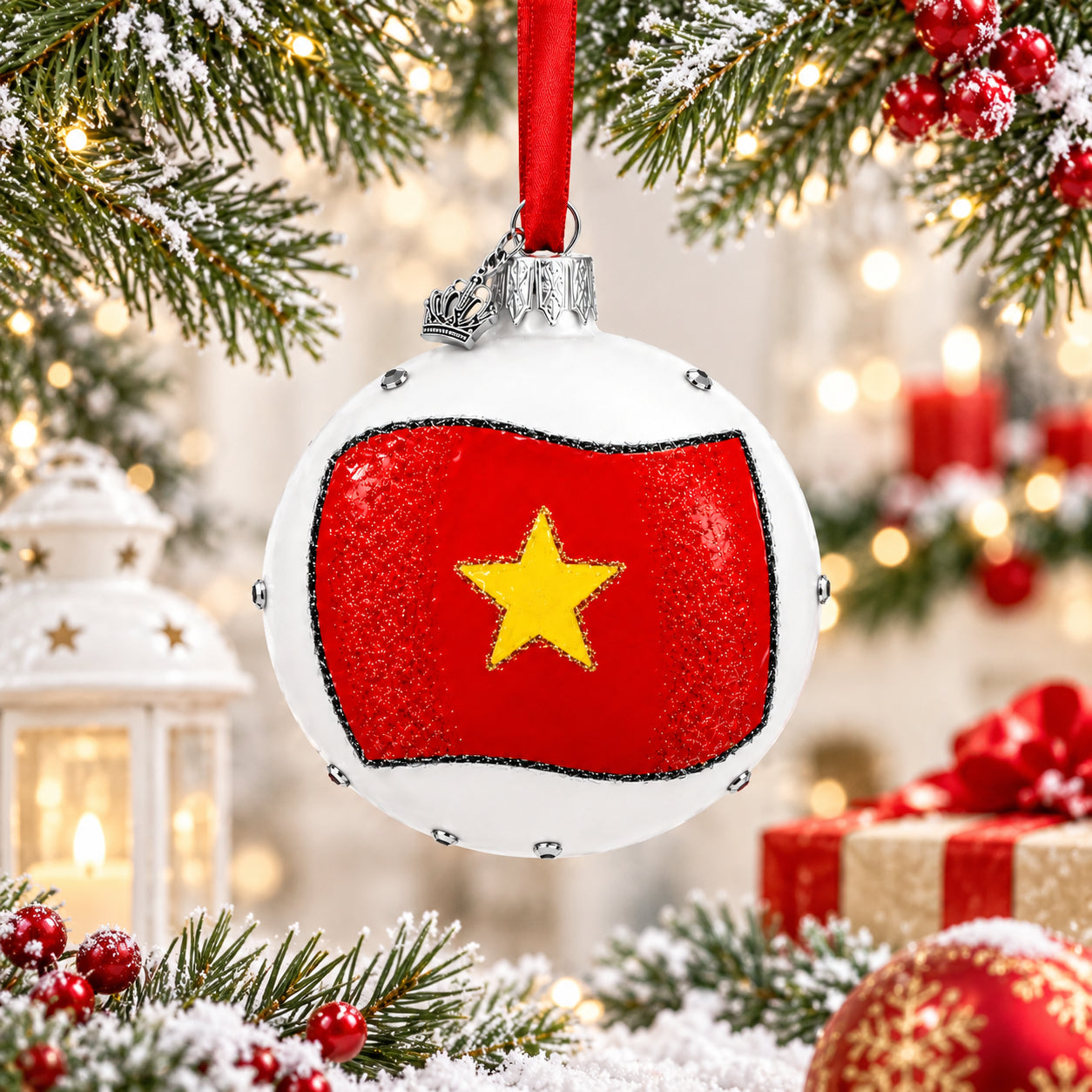 Flag of Vietnam Glass Ball Christmas Ornament 3.25 Inches