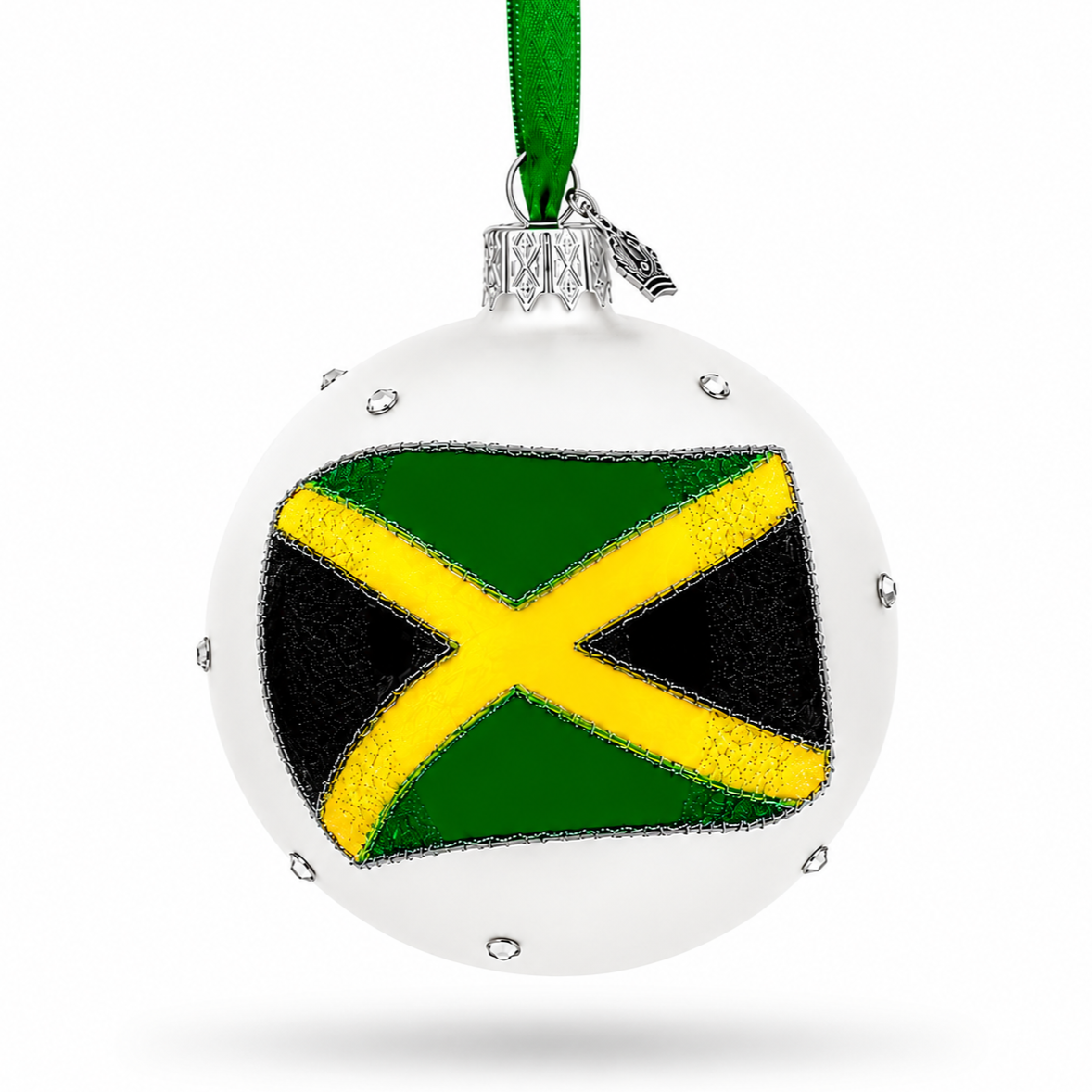 Flag of Jamaica Glass Ball Christmas Ornament 3.25 Inches