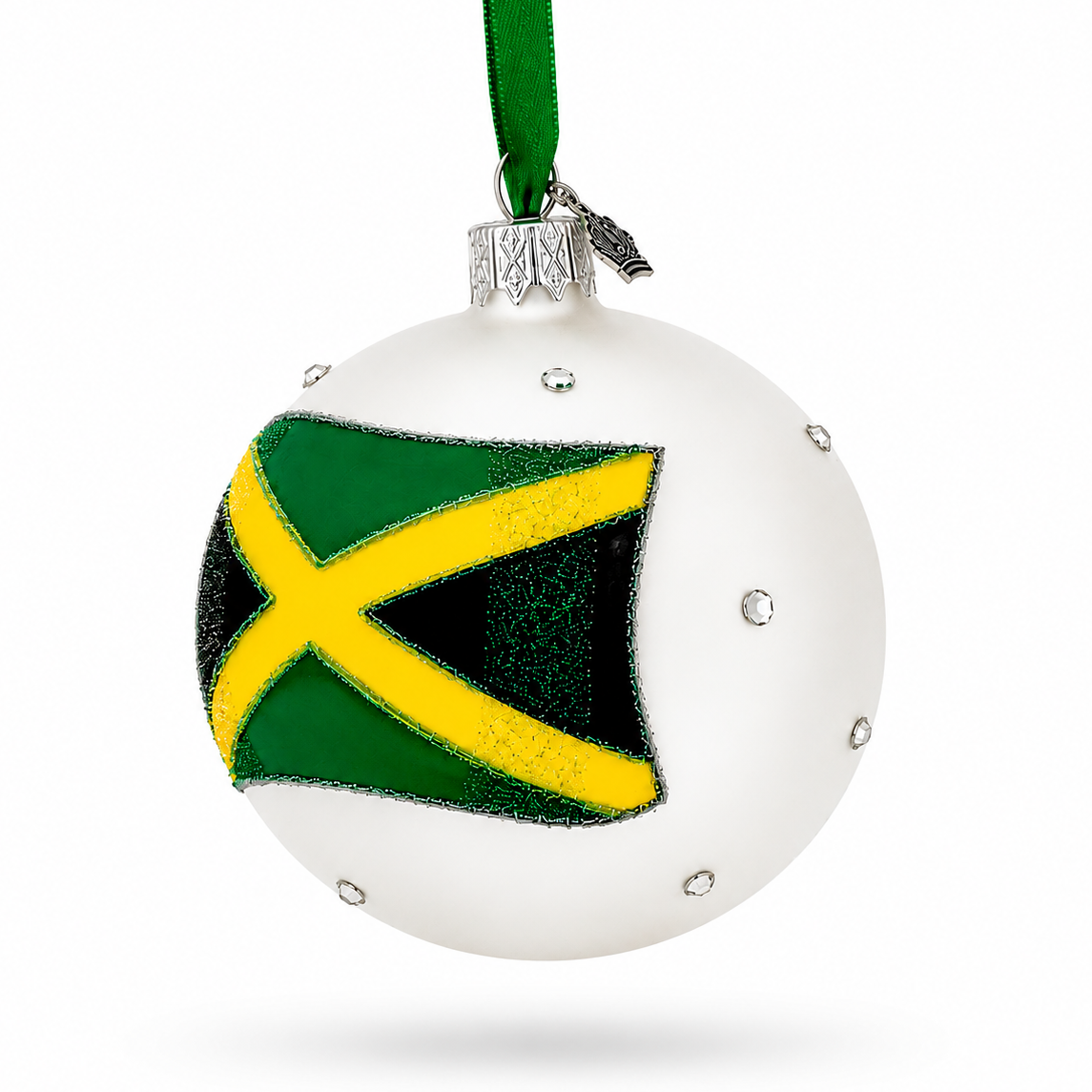 Flag of Jamaica Glass Ball Christmas Ornament 3.25 Inches