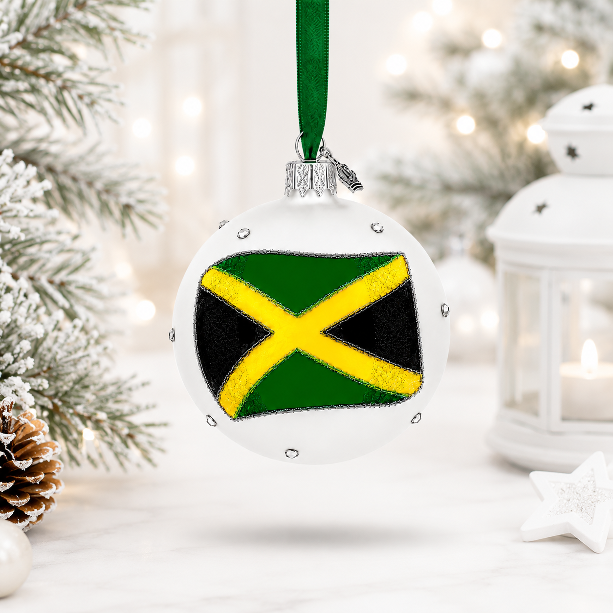 Flag of Jamaica Glass Ball Christmas Ornament 3.25 Inches