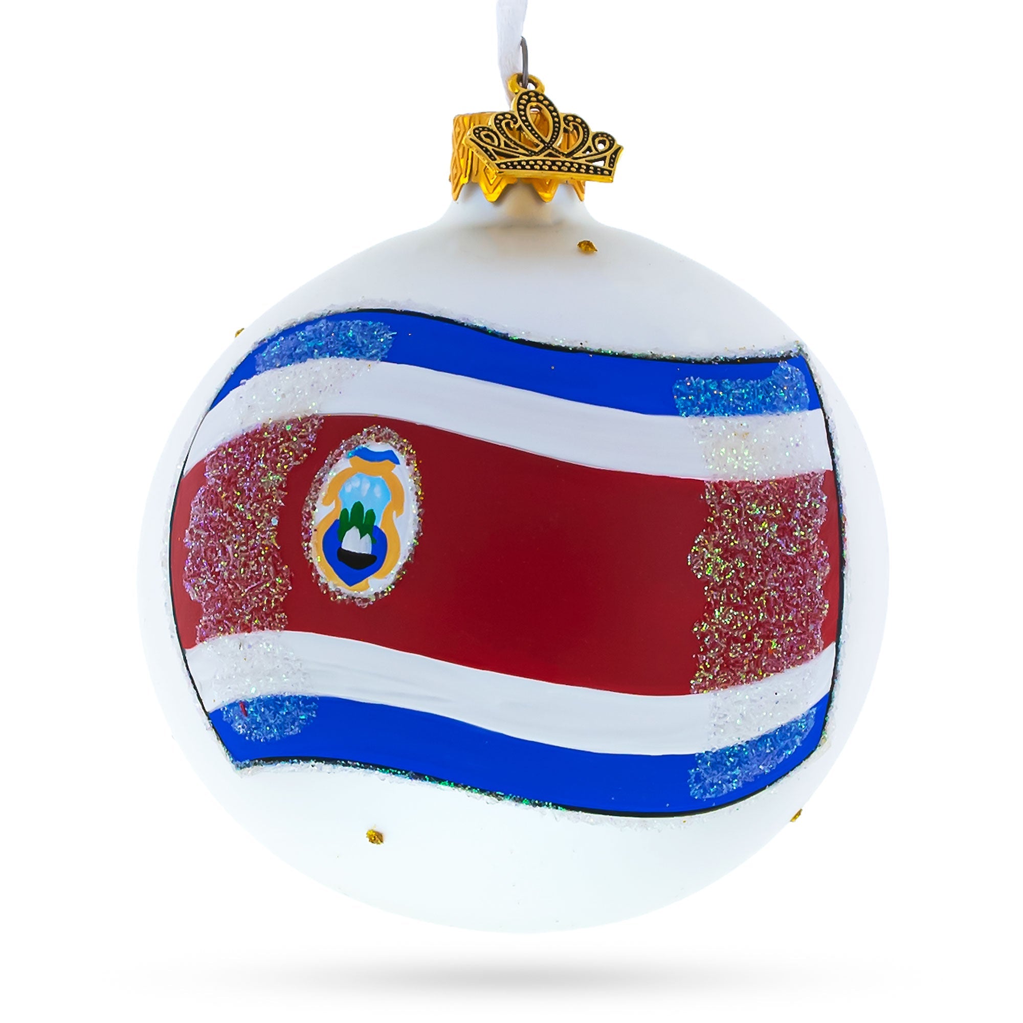 Flag of Costa Rica Glass Ball Christmas Ornament 3.25 Inches