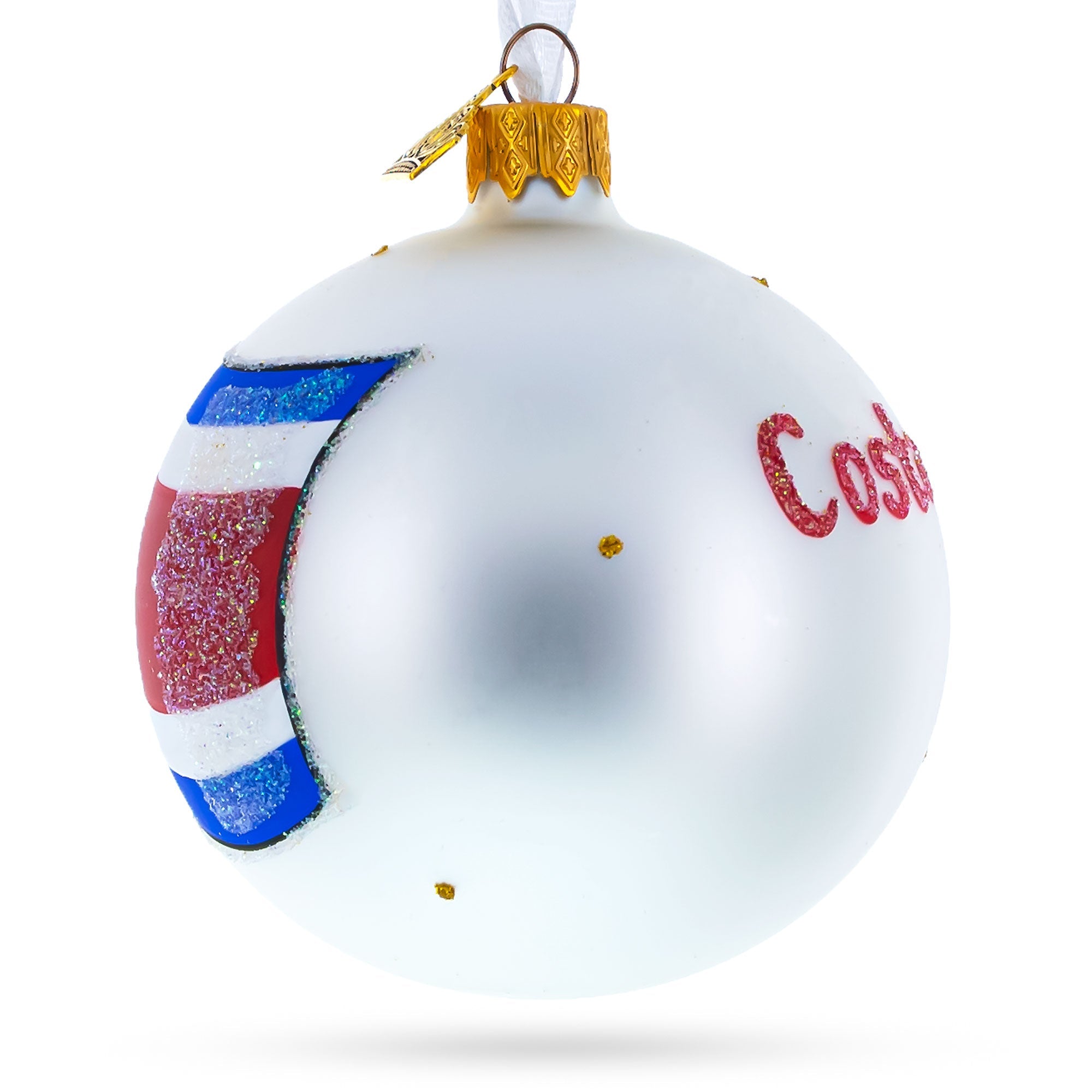 Flag of Costa Rica Glass Ball Christmas Ornament 3.25 Inches