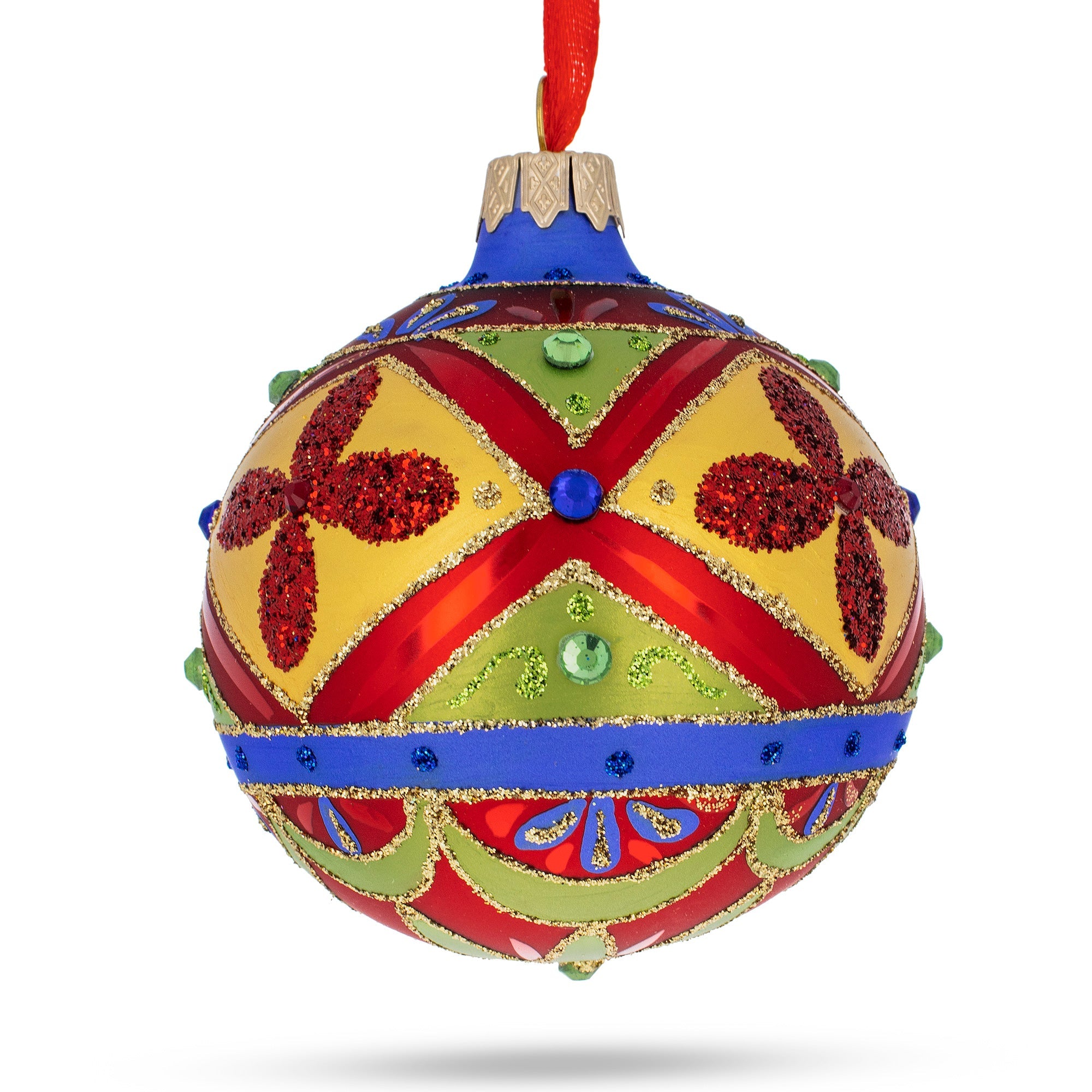Multicolor Bejeweled Glass Ball Christmas Ornament 3.25 Inches