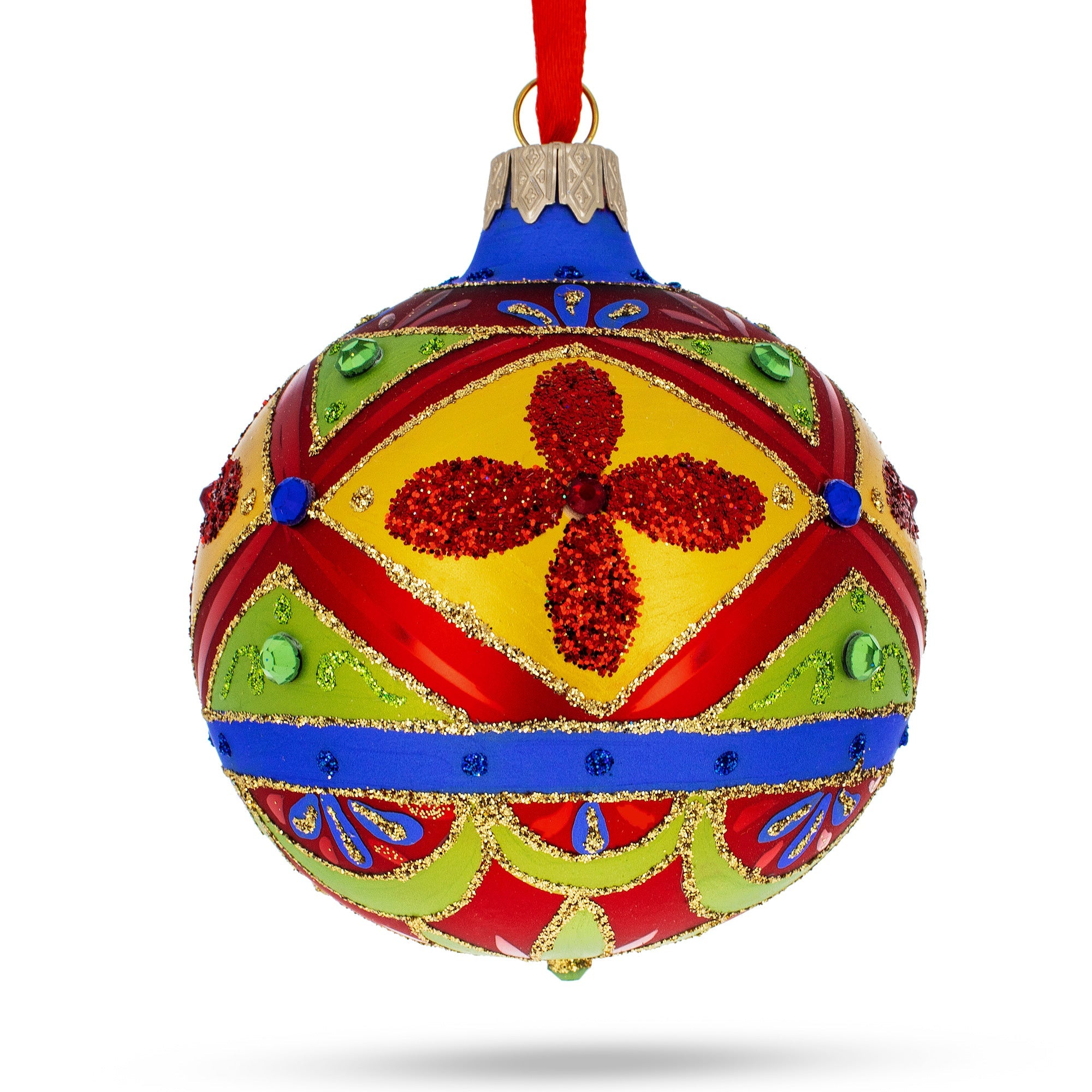 Multicolor Bejeweled Glass Ball Christmas Ornament 3.25 Inches