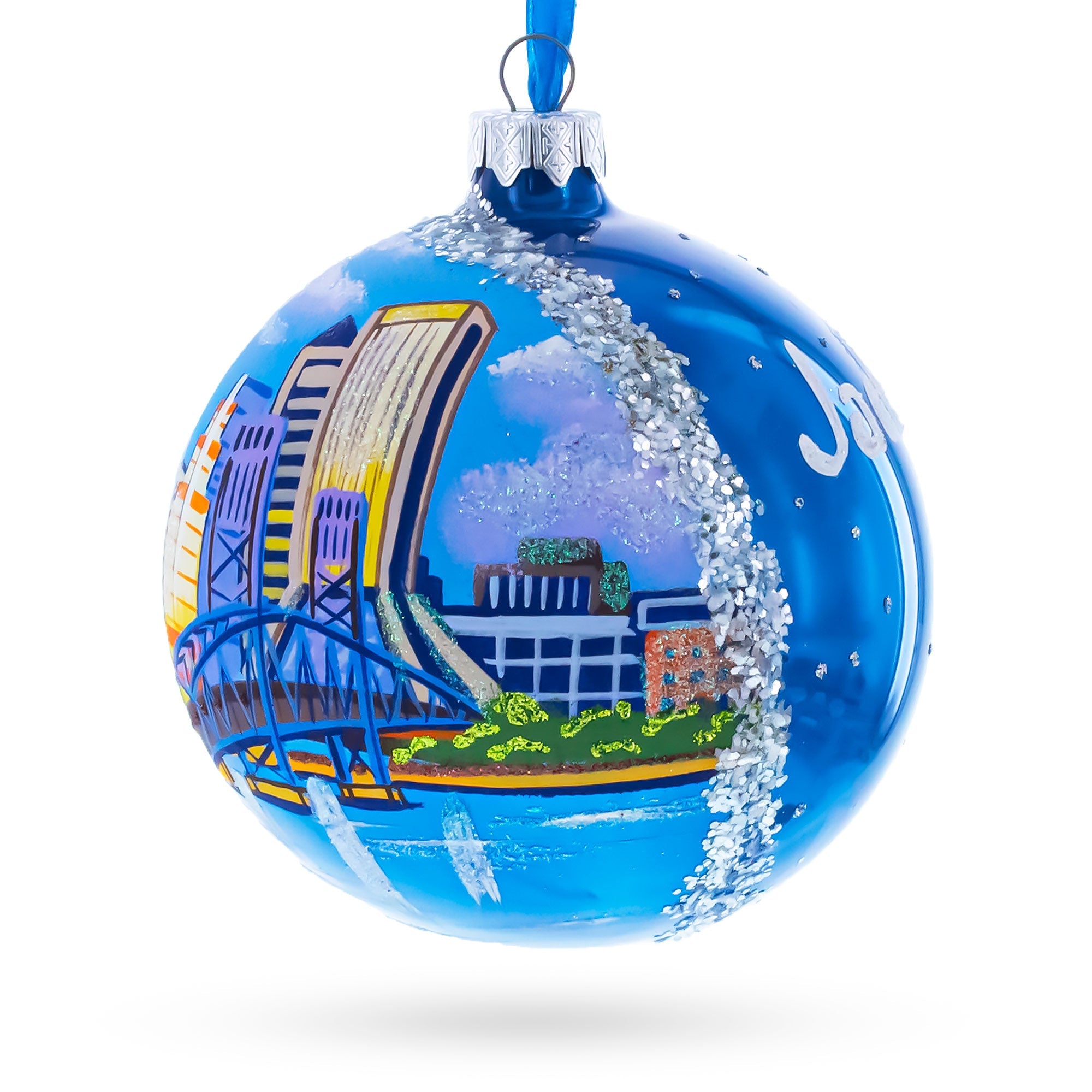 Jacksonville, Florida Glass Ball Christmas Ornament 4 Inches