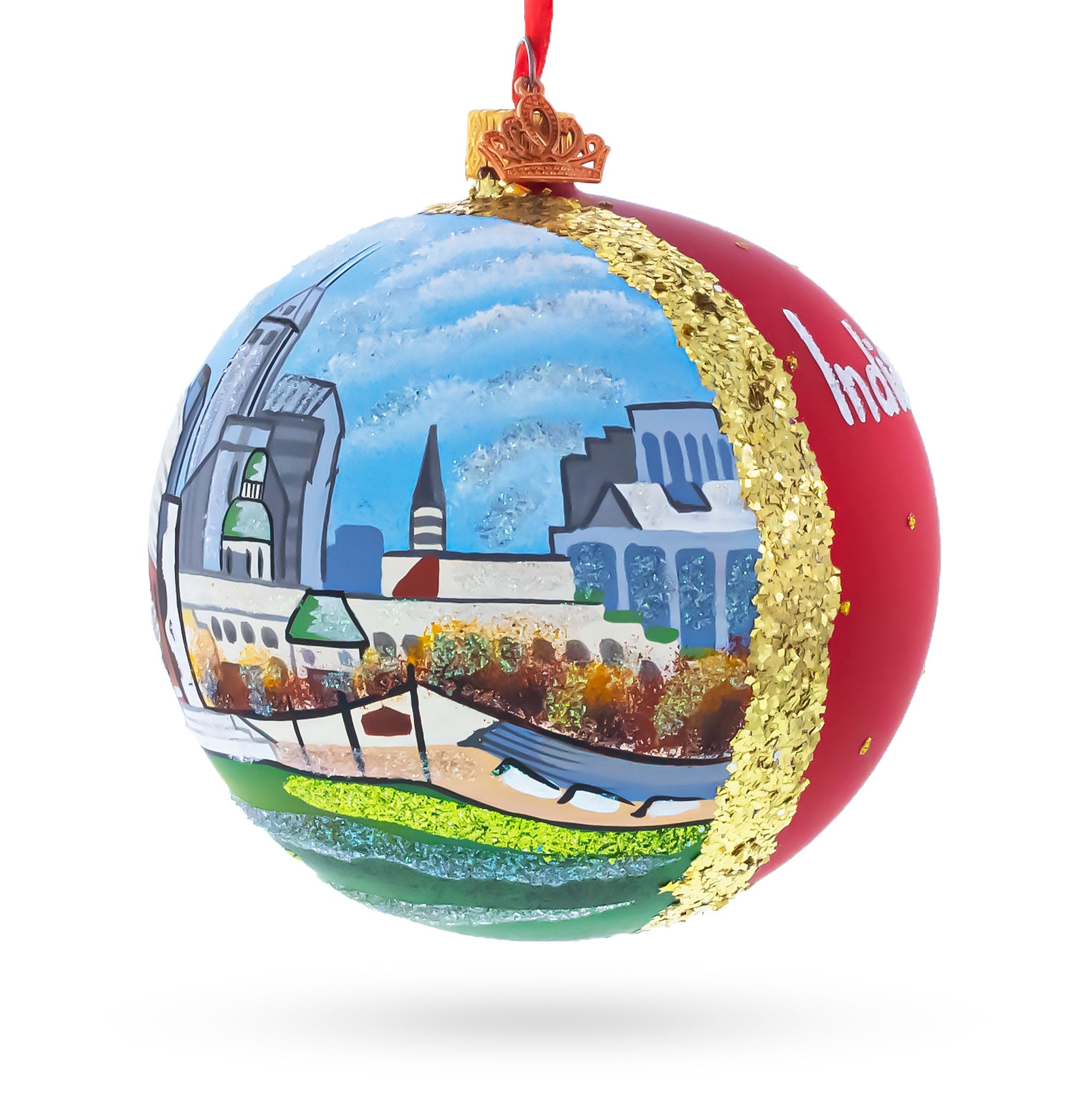 Indianapolis, Indiana Glass Ball Christmas Ornament 4 Inches