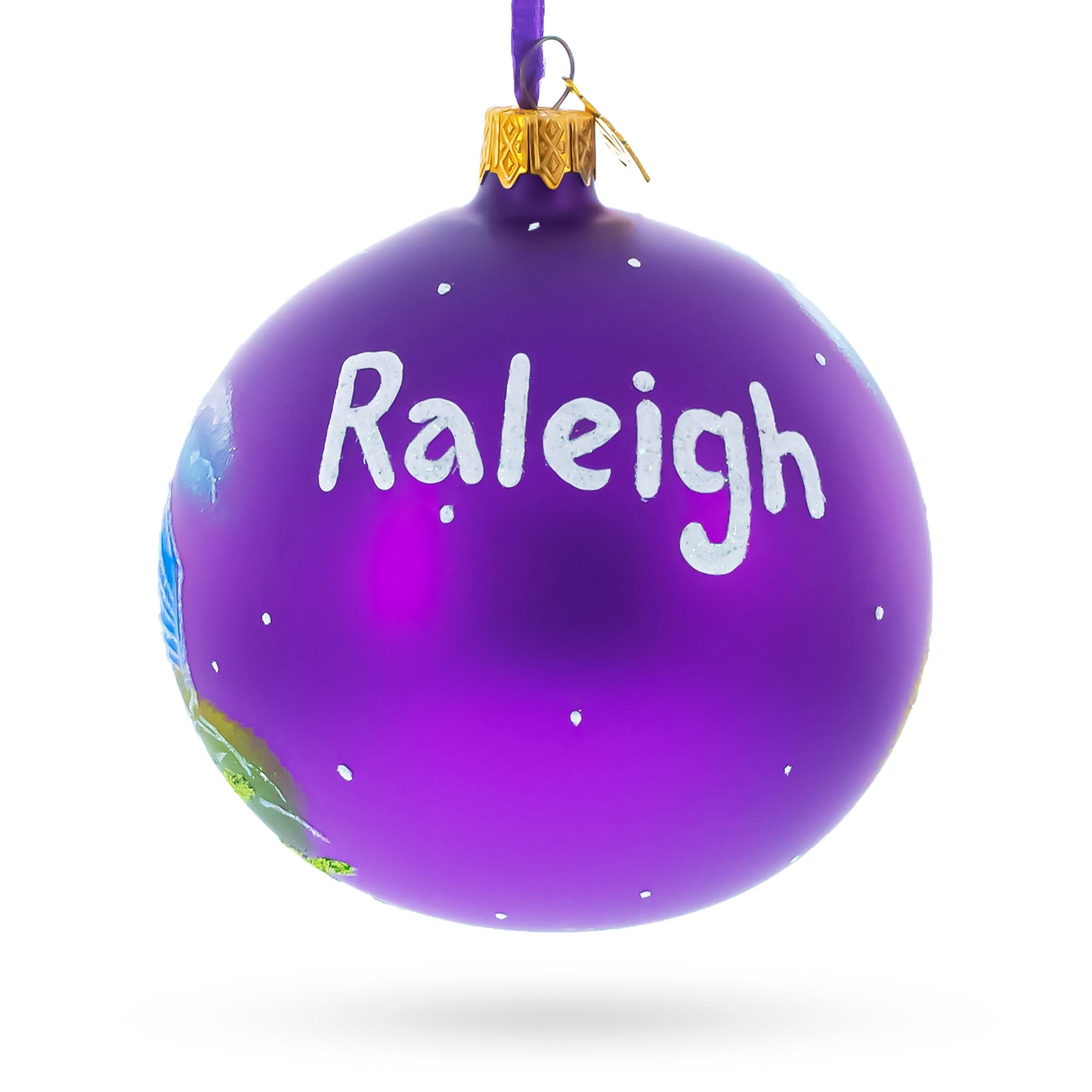 Raleigh, North Carolina Glass Ball Christmas Ornament 4 Inches