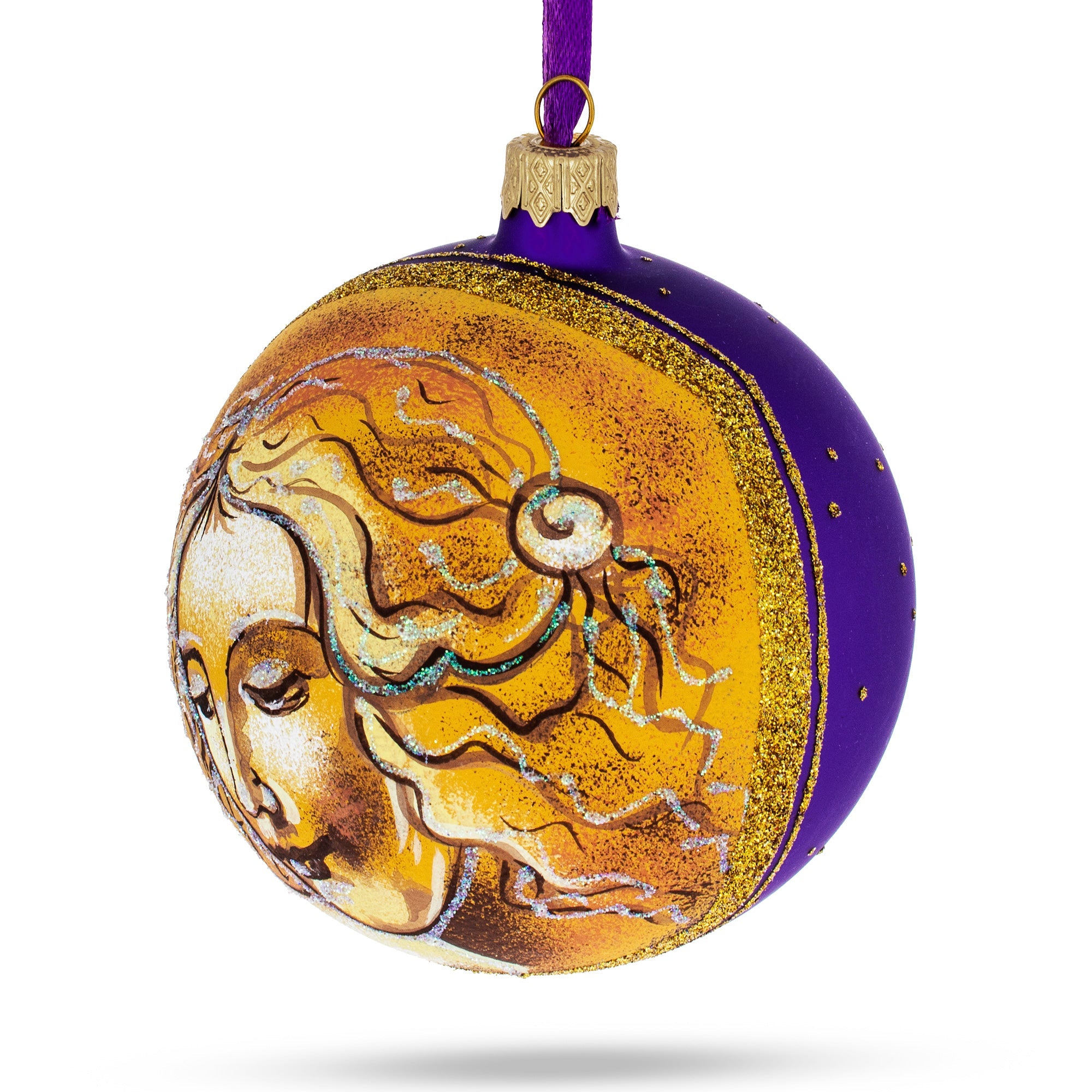 Leonardo Da Vinci's 'Head of A Woman' Glass Ball Christmas Ornament 4 Inches