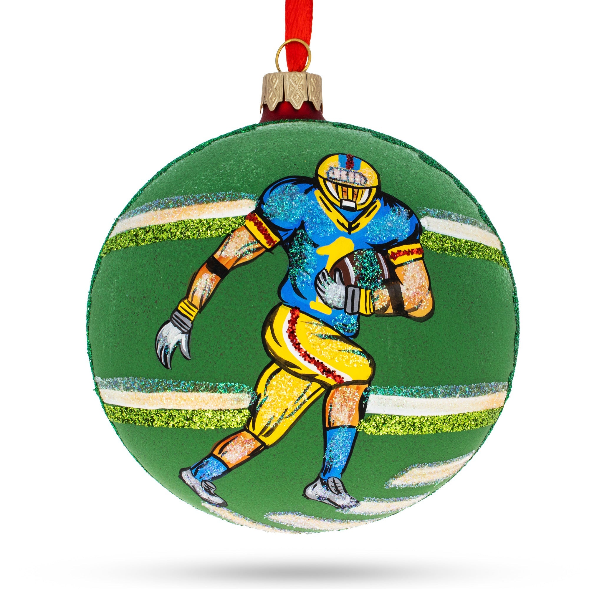 Football Player Glass Ball Christmas Sports Ornament 4 Inches