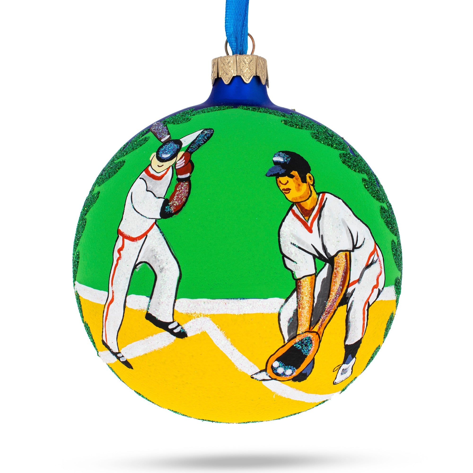 Baseball Players Glass Ball Christmas Ornament 4 Inches