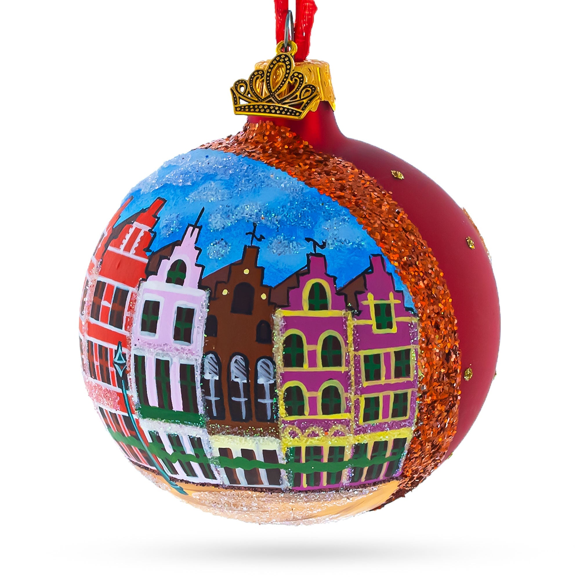 Markt of Bruges, Belgium Glass Ball Christmas Ornament 3.25 Inches
