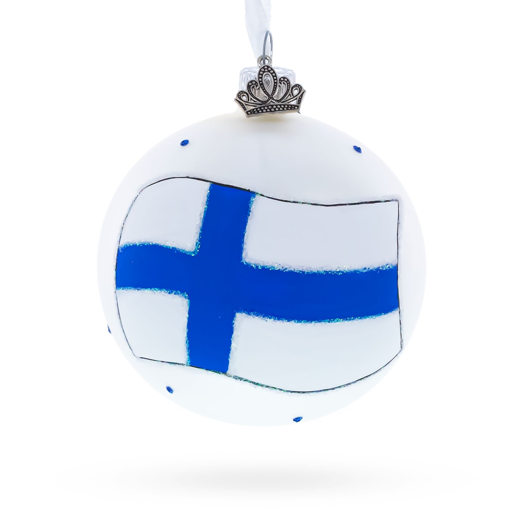 Flag of Finland Glass Ball Christmas Ornament 3.25 Inches