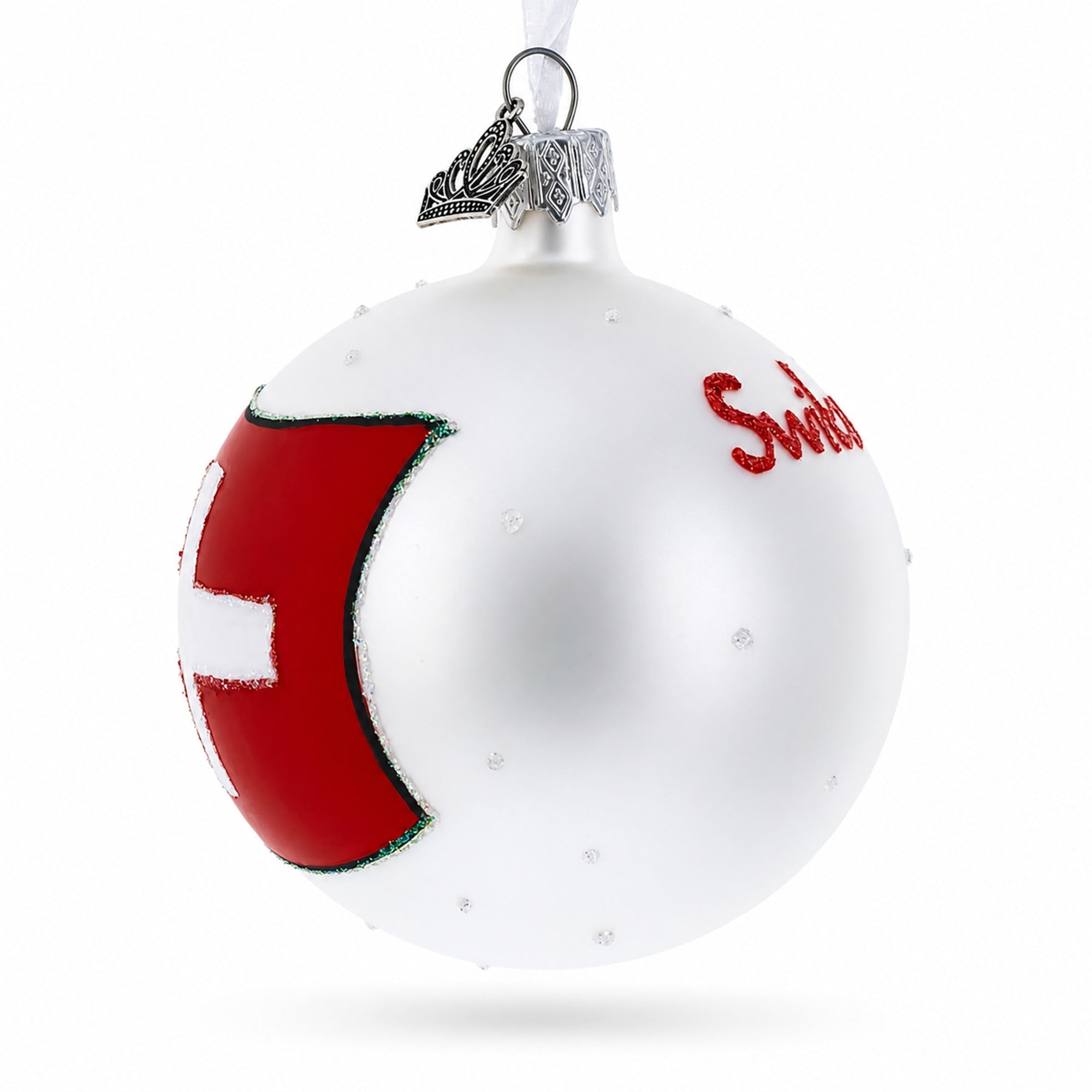 Flag of Switzerland Glass Ball Christmas Ornament 3.25 Inches