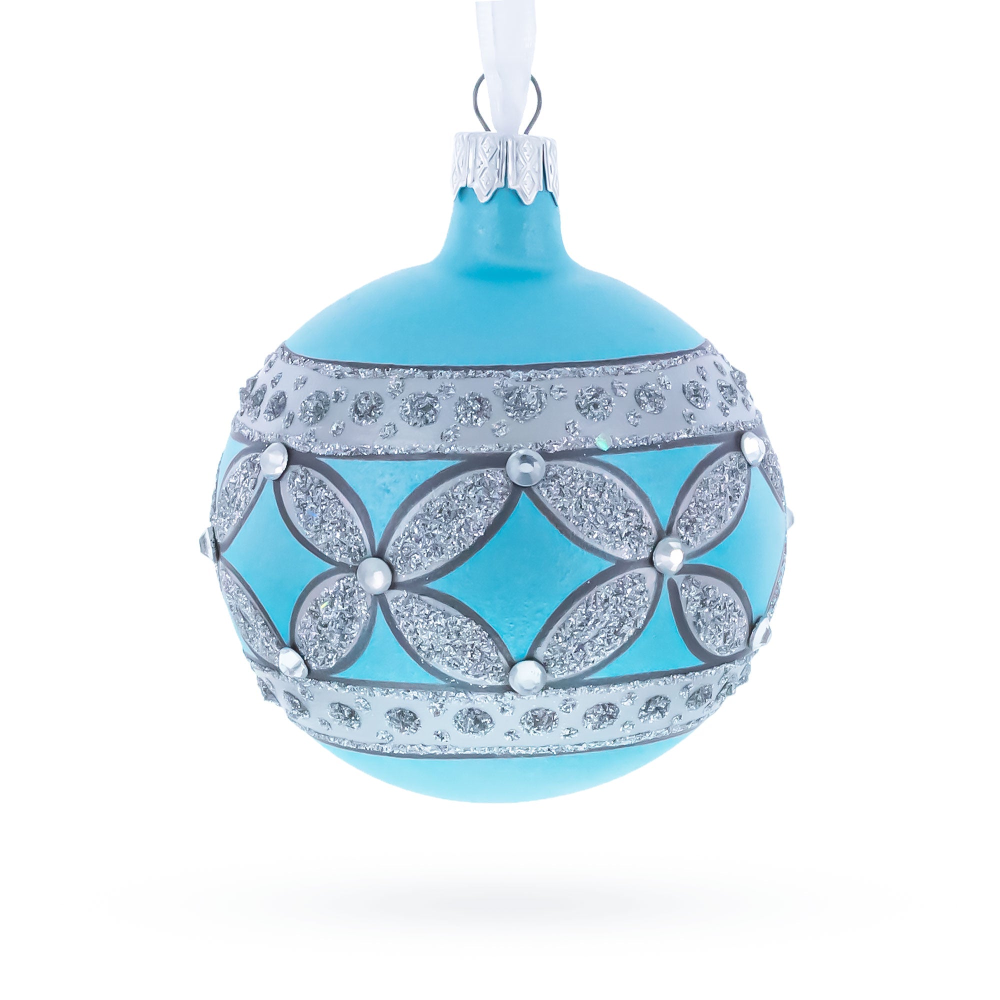 American Art Nouveau Cross with Diamonds Glass Ball Christmas Ornament 3.25 Inches