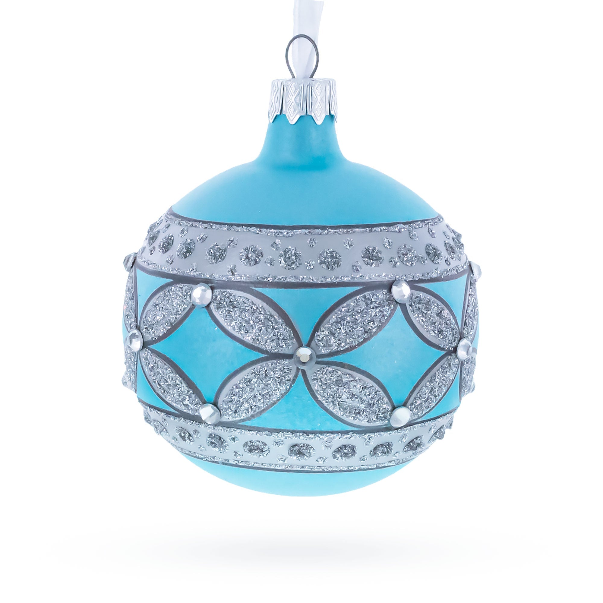 American Art Nouveau Cross with Diamonds Glass Ball Christmas Ornament 3.25 Inches