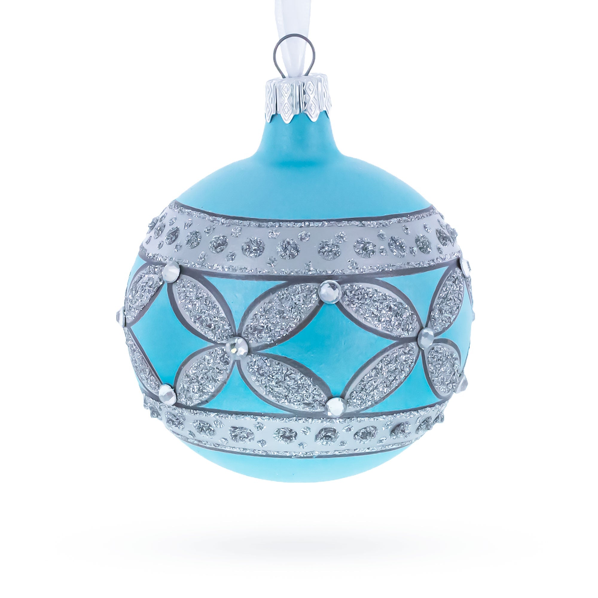 American Art Nouveau Cross with Diamonds Glass Ball Christmas Ornament 3.25 Inches