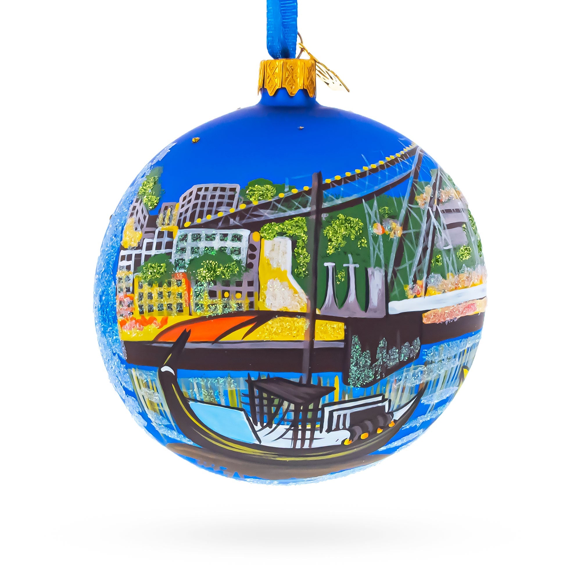 Dom Luis I Bridge, Porto, Portugal Glass Ball Christmas Ornament 4 Inches