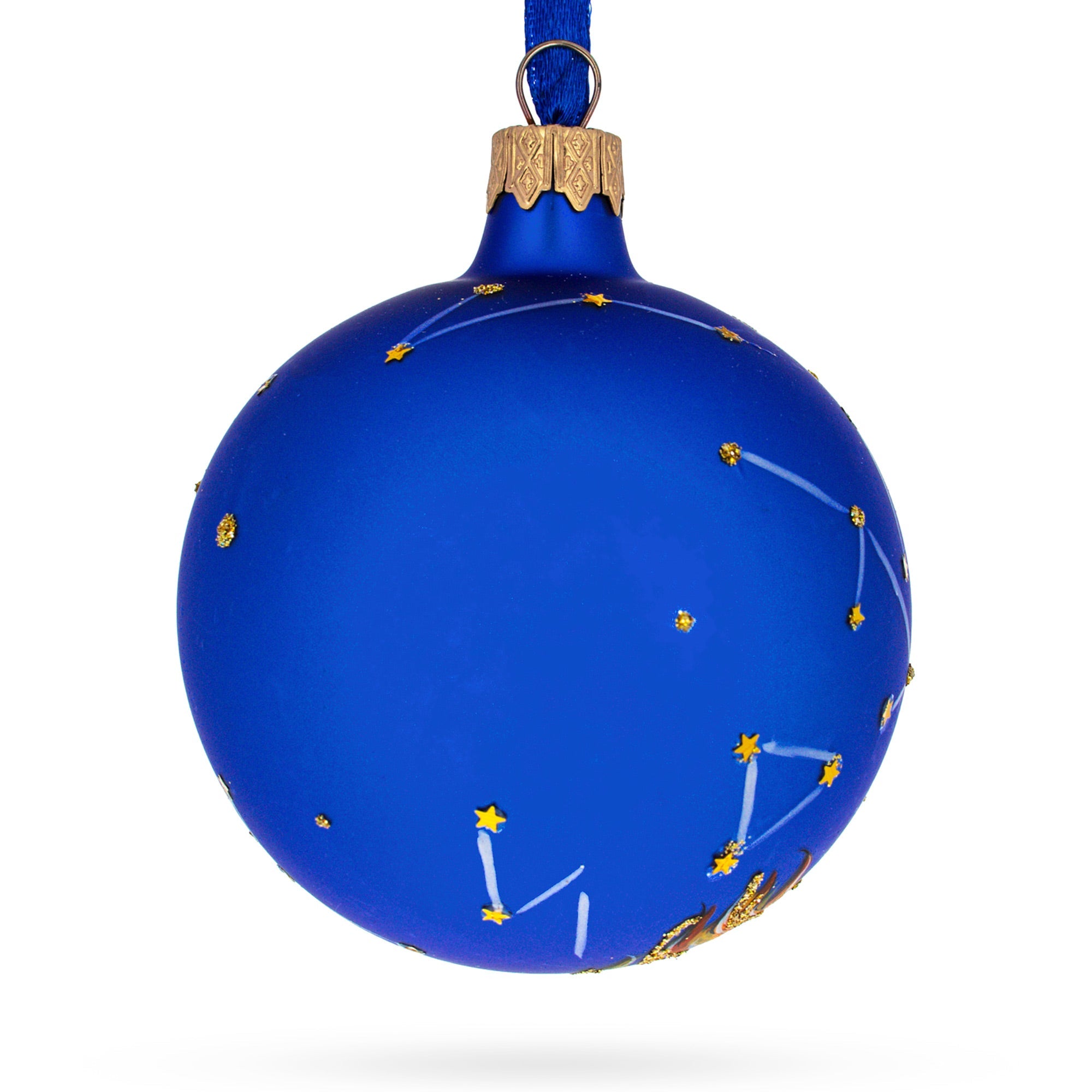 Leo Zodiac Horoscope Sign Blue Glass Ball Christmas Ornament 3.25 Inches