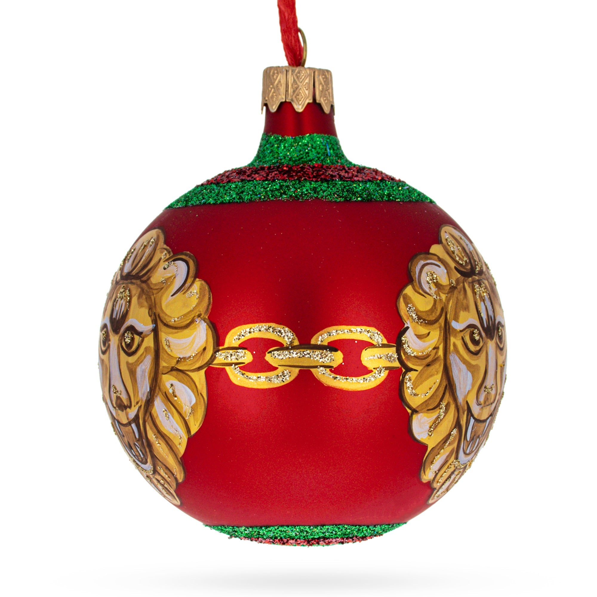 Lion-Head Design Glass Ball Christmas Ornament by Florence Designer 3.25 Inches