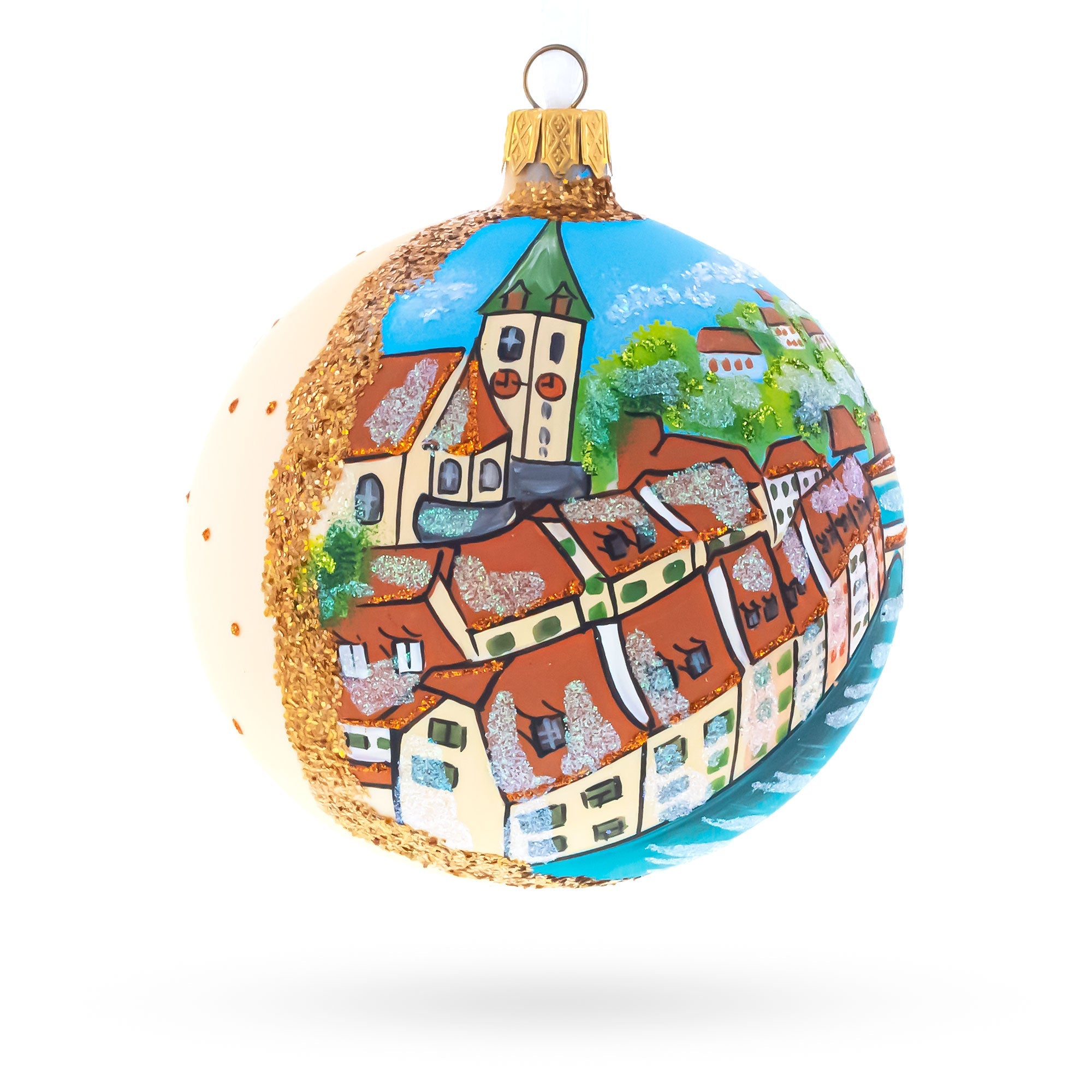 Old City, Bern, Switzerland Glass Ball Christmas Ornament 4 Inches