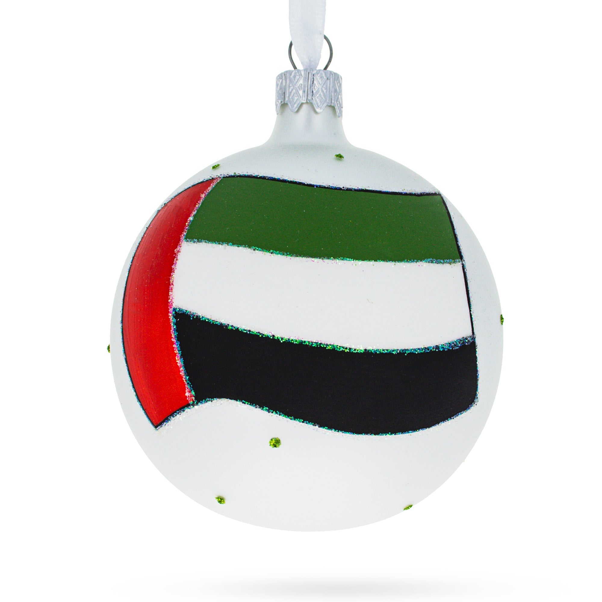 Flag of United Arab Emirates Glass Ball Christmas Ornament 3.25 Inches