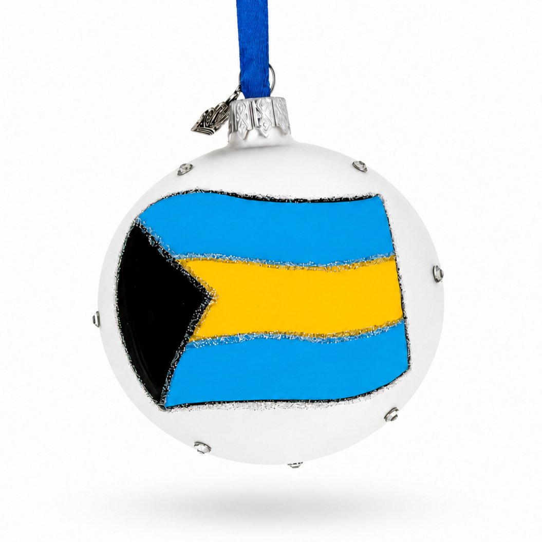 Flag of Bahamas Glass Ball Christmas Ornament 3.25 Inches